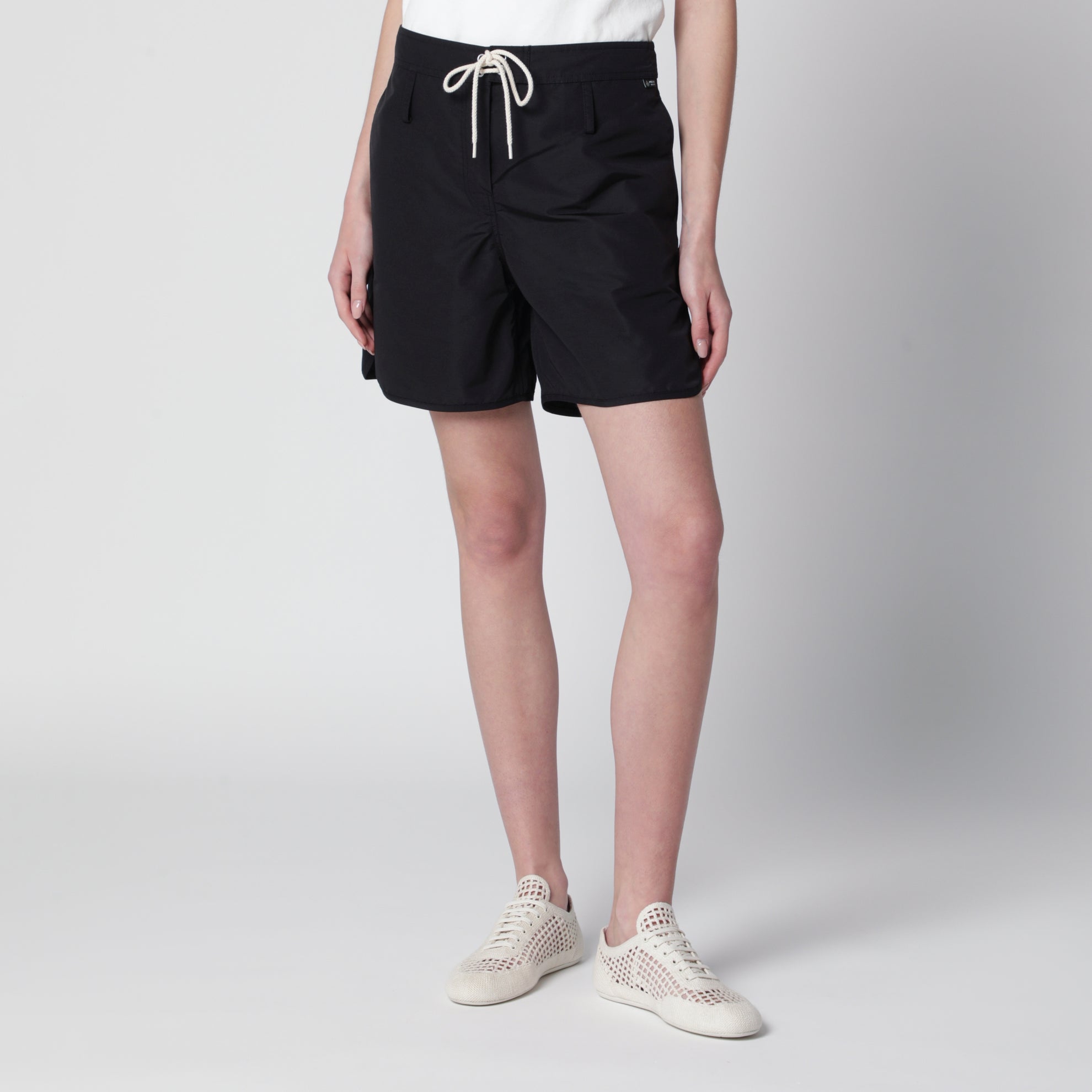 Black Re-Nylon shorts with drawstring