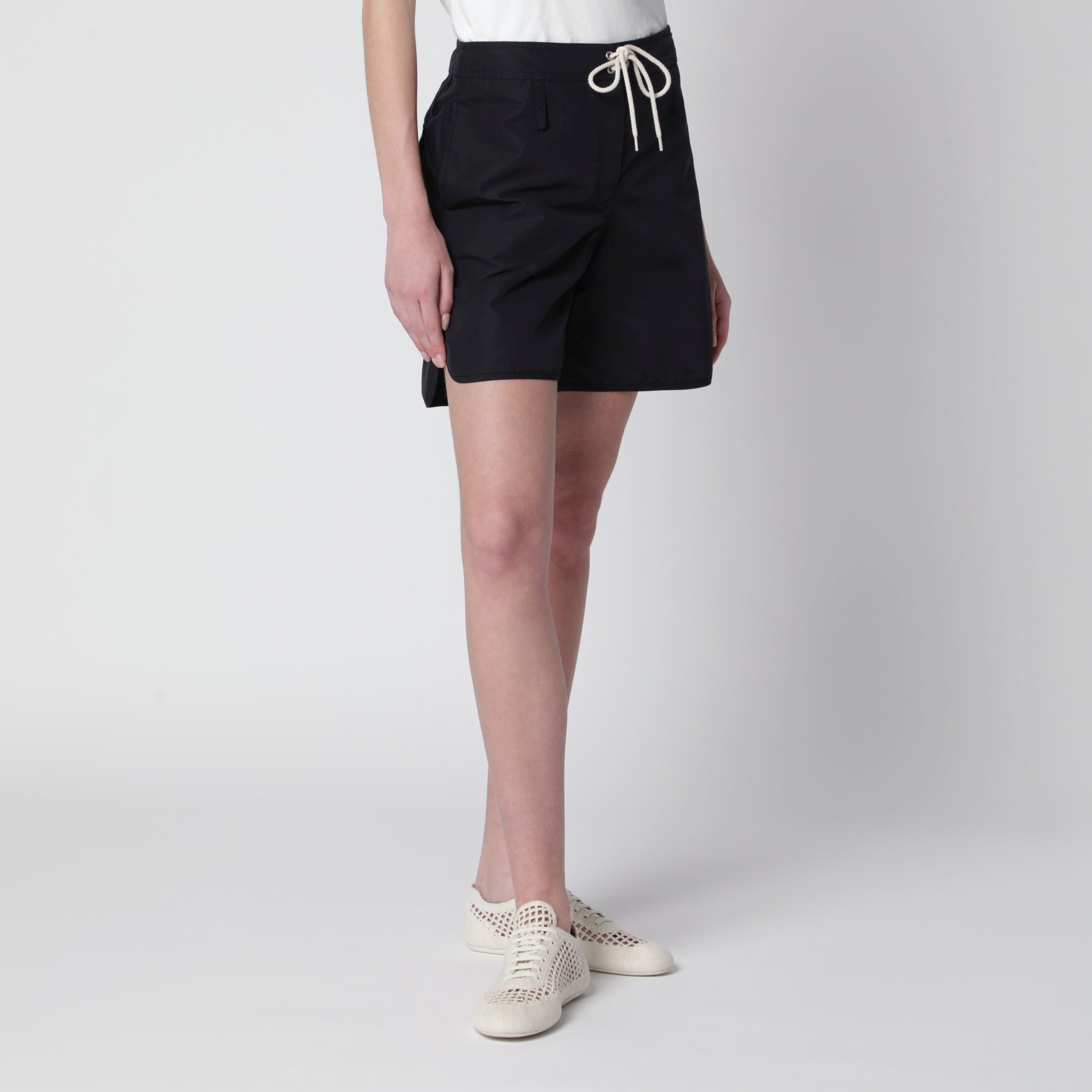Black Re-Nylon shorts with drawstring