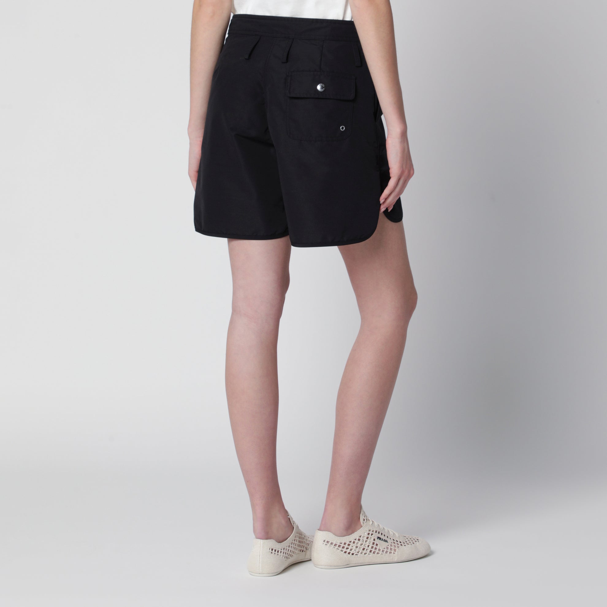 Black Re-Nylon shorts with drawstring