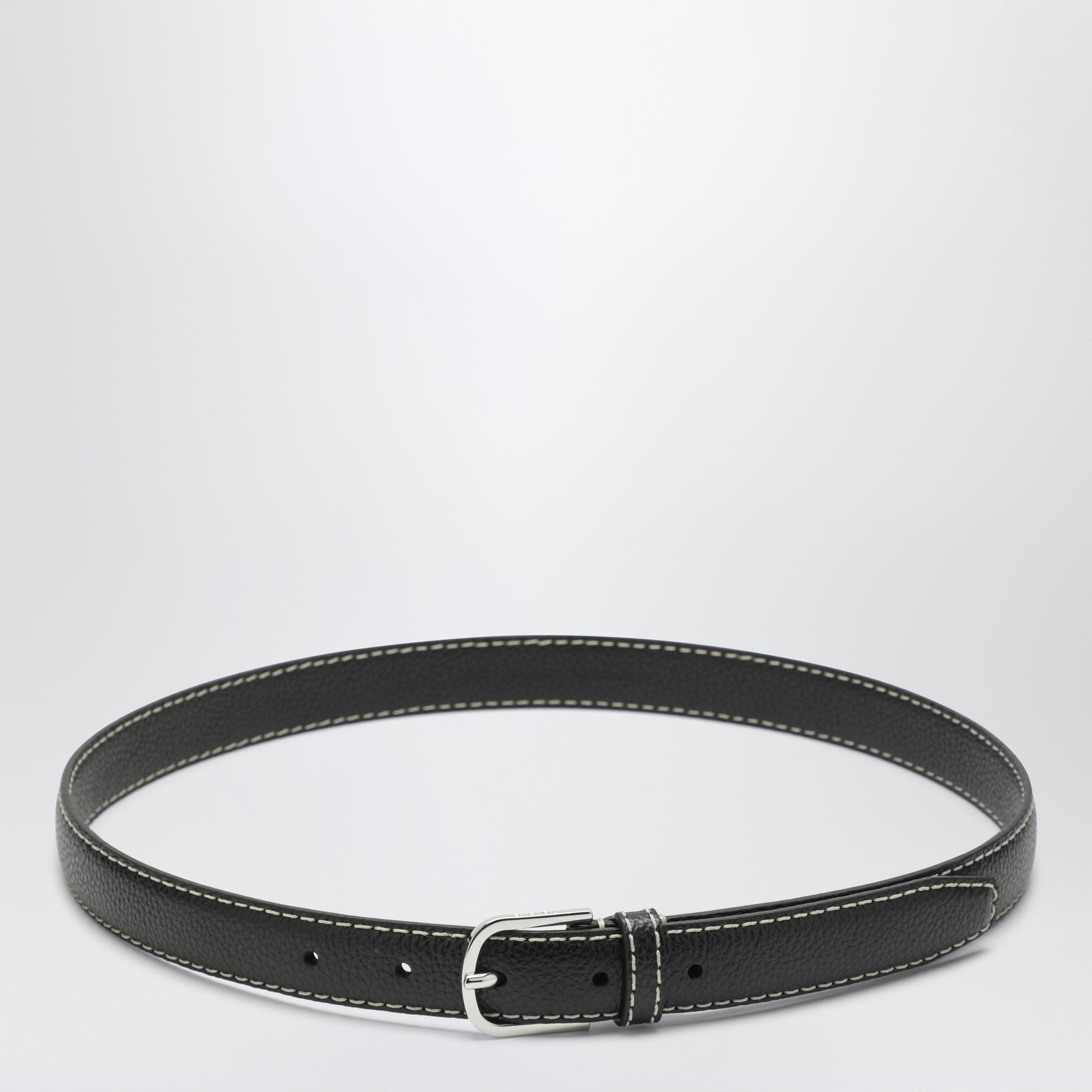 Ceinture fine en cuir martelé noire