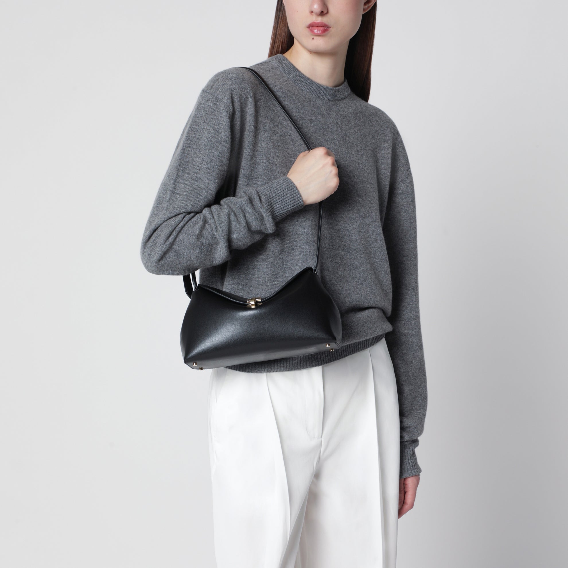 Pochette T-lock noire en cuir