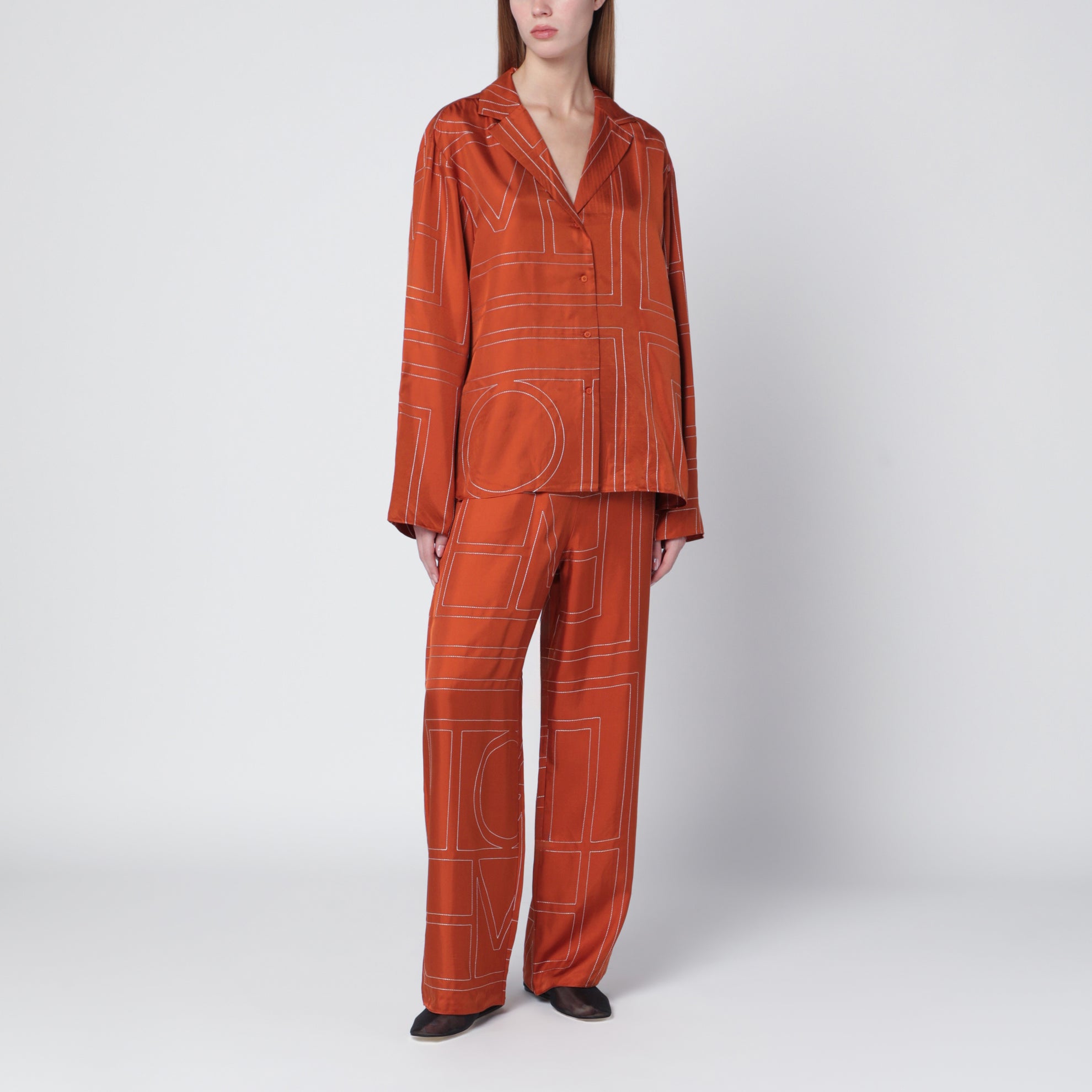 Pantalon de pyjama Monogram en soie terracotta