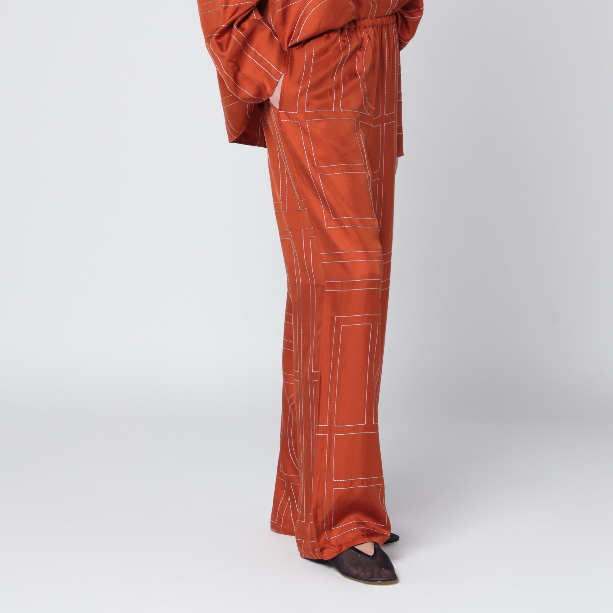 Pantalon de pyjama Monogram en soie terracotta