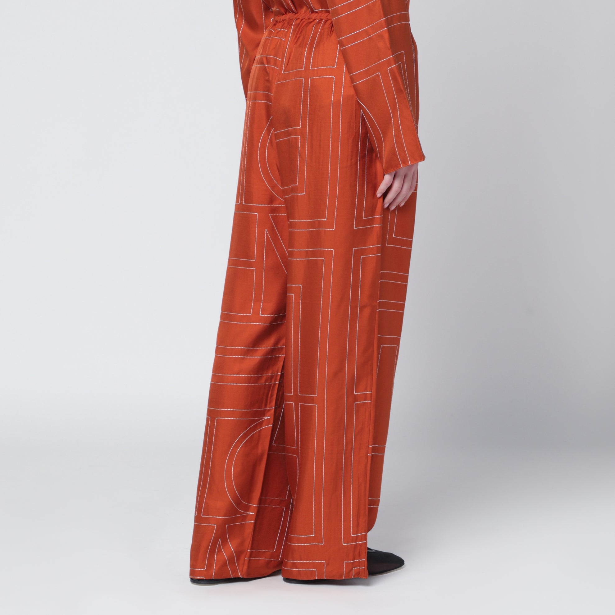 Pantalon de pyjama Monogram en soie terracotta
