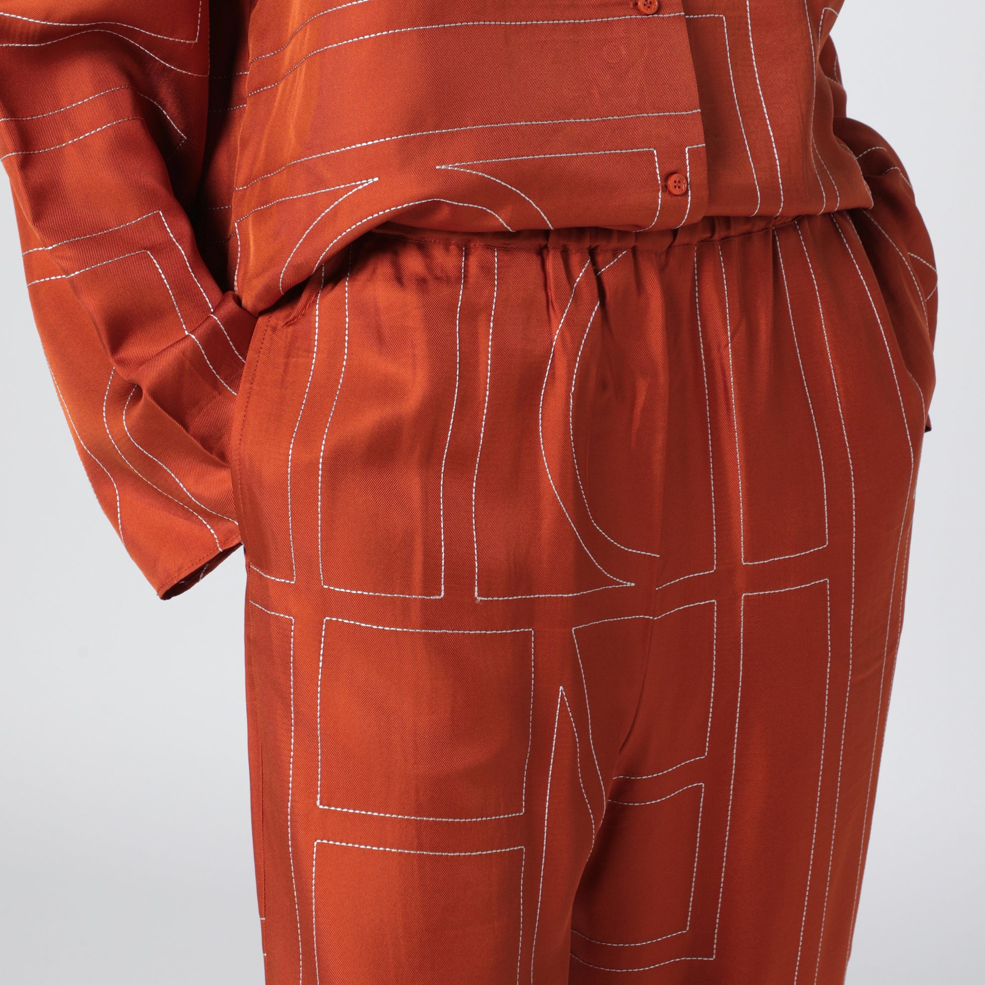 Pantalon de pyjama Monogram en soie terracotta