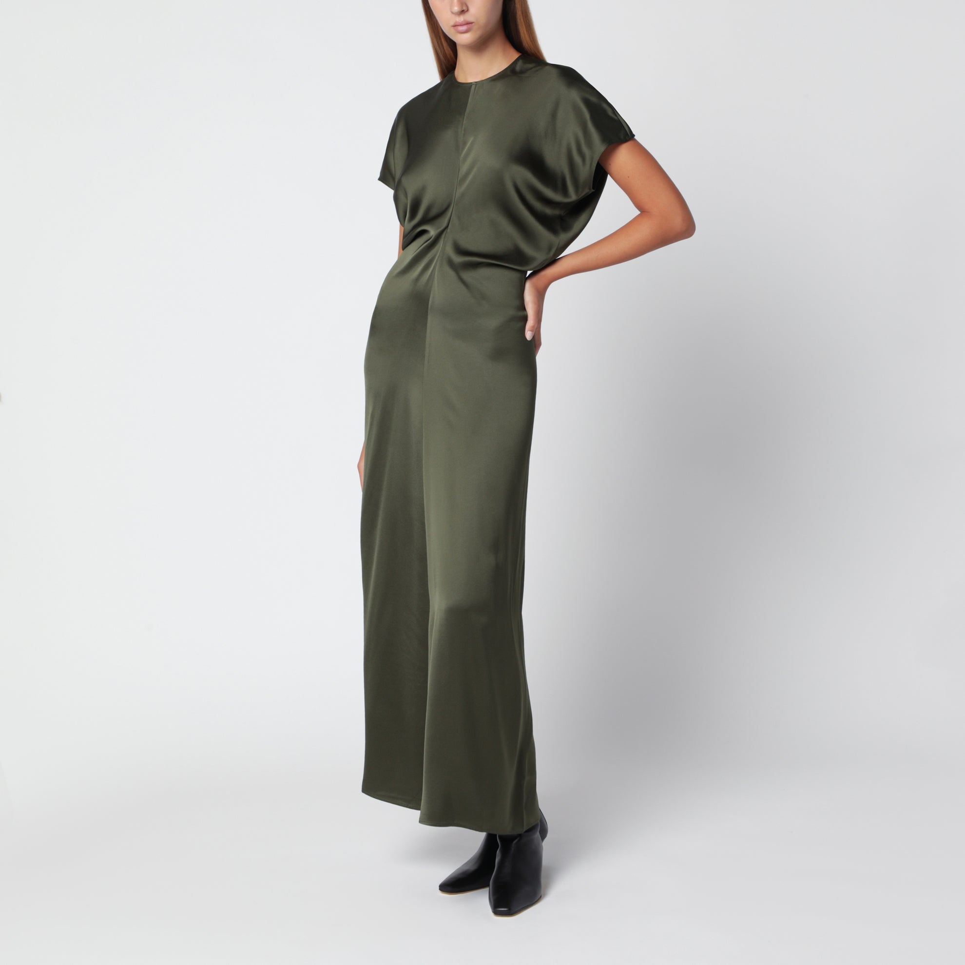 Robe en viscose vert foncé à taille basse