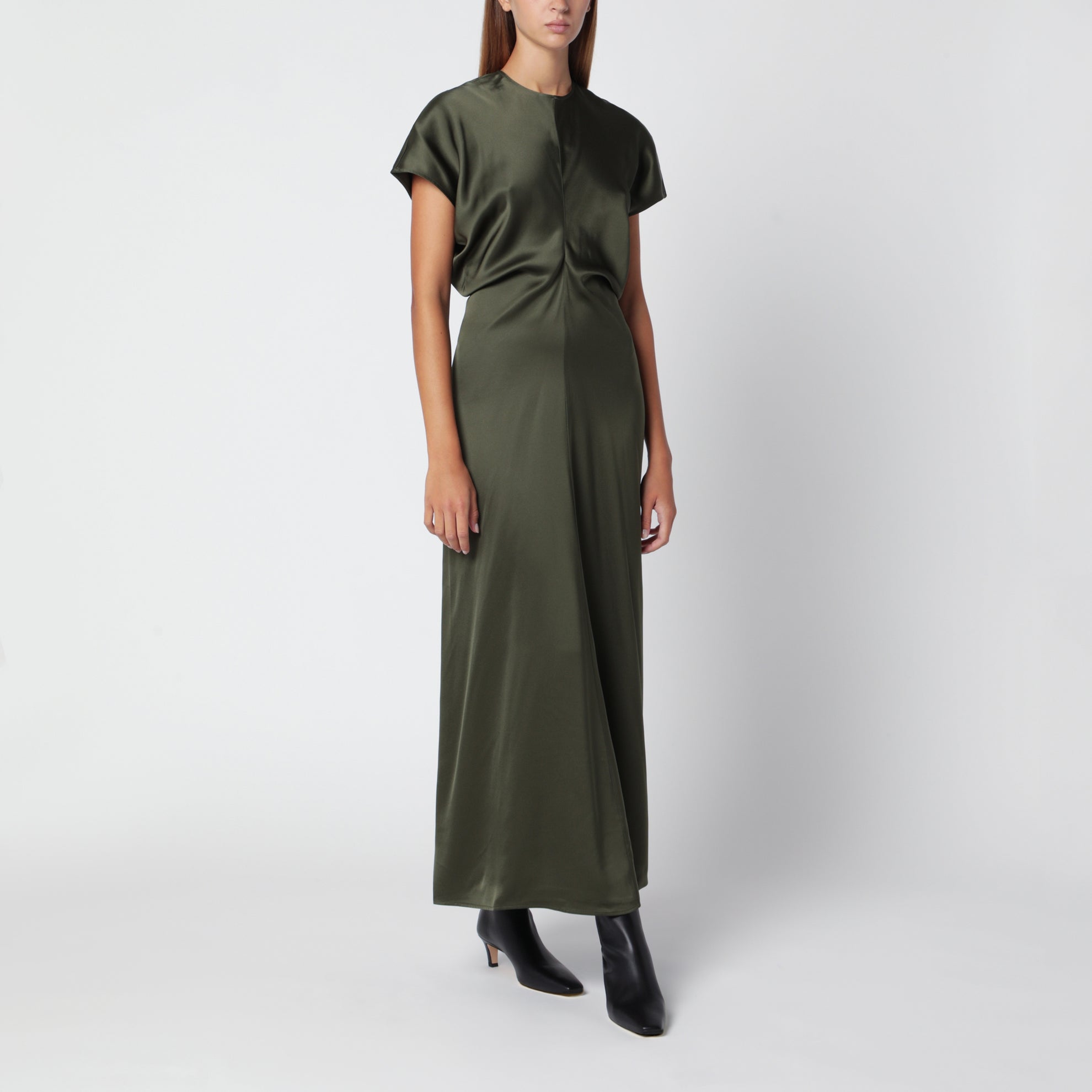 Robe en viscose vert foncé à taille basse