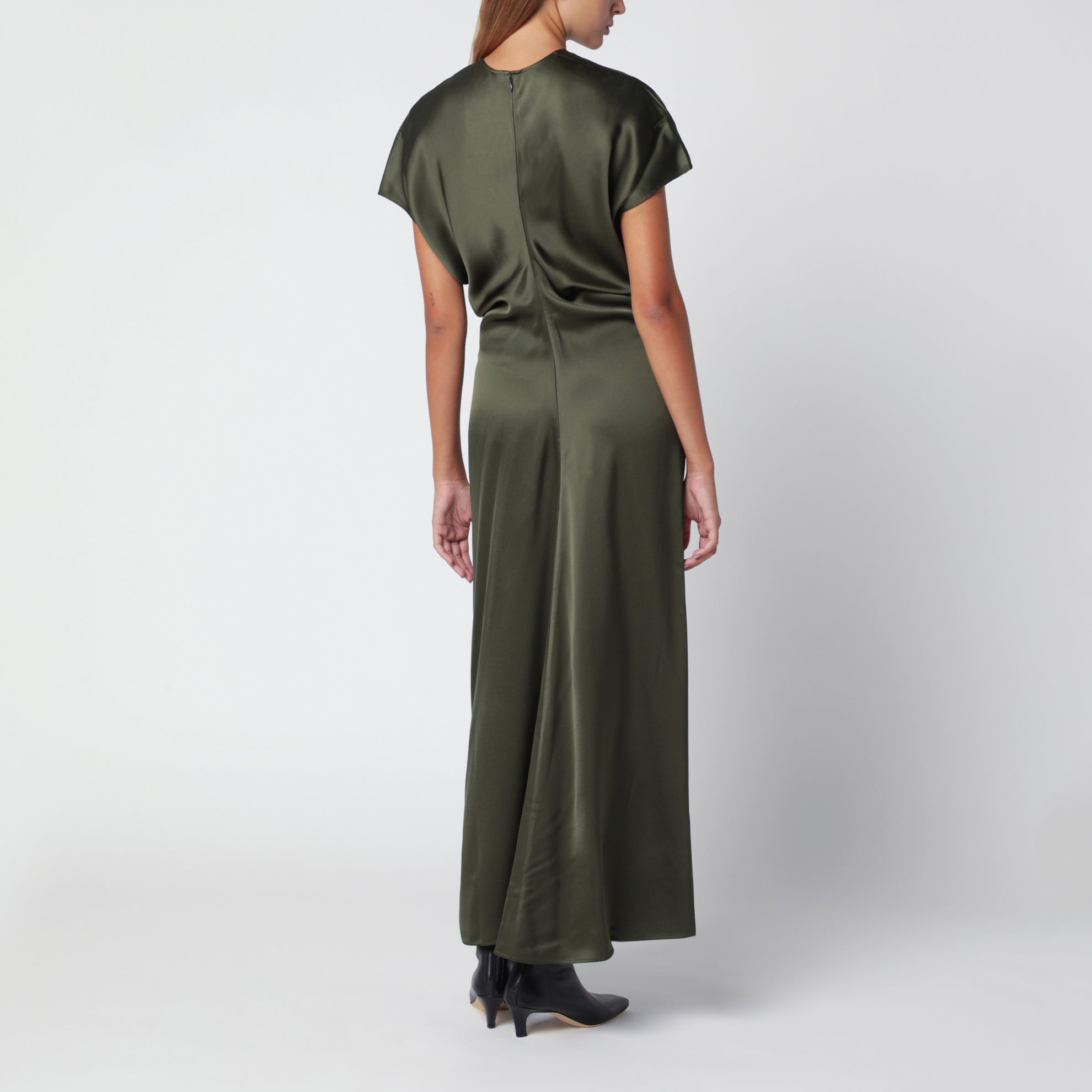 Robe en viscose vert foncé à taille basse