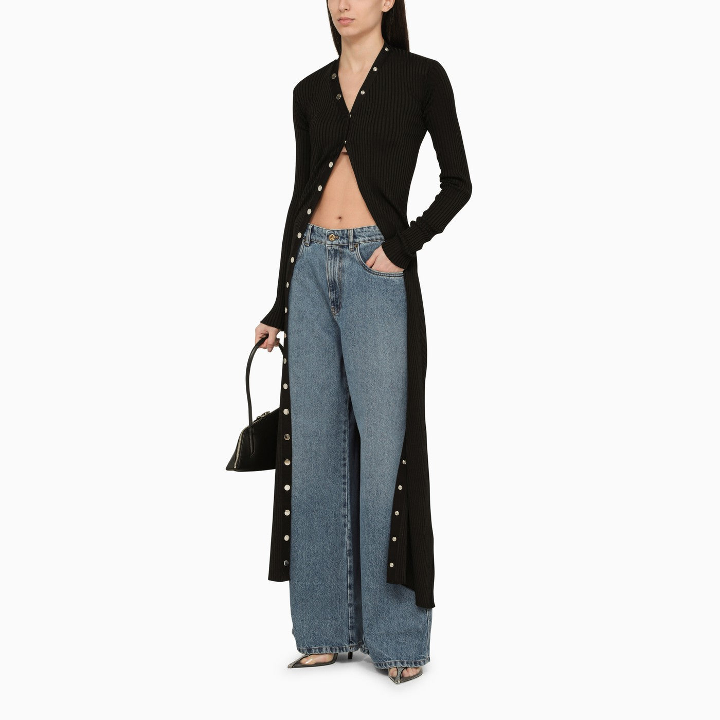 Black viscose long cardigan