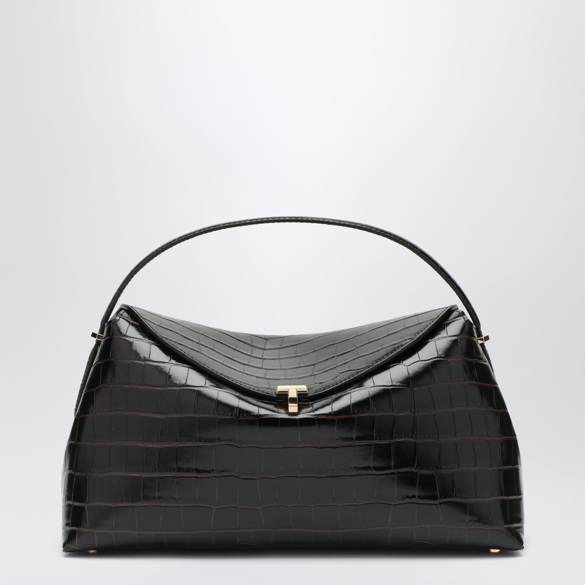 Everyday bag in dark brown crocodile-embossed leather