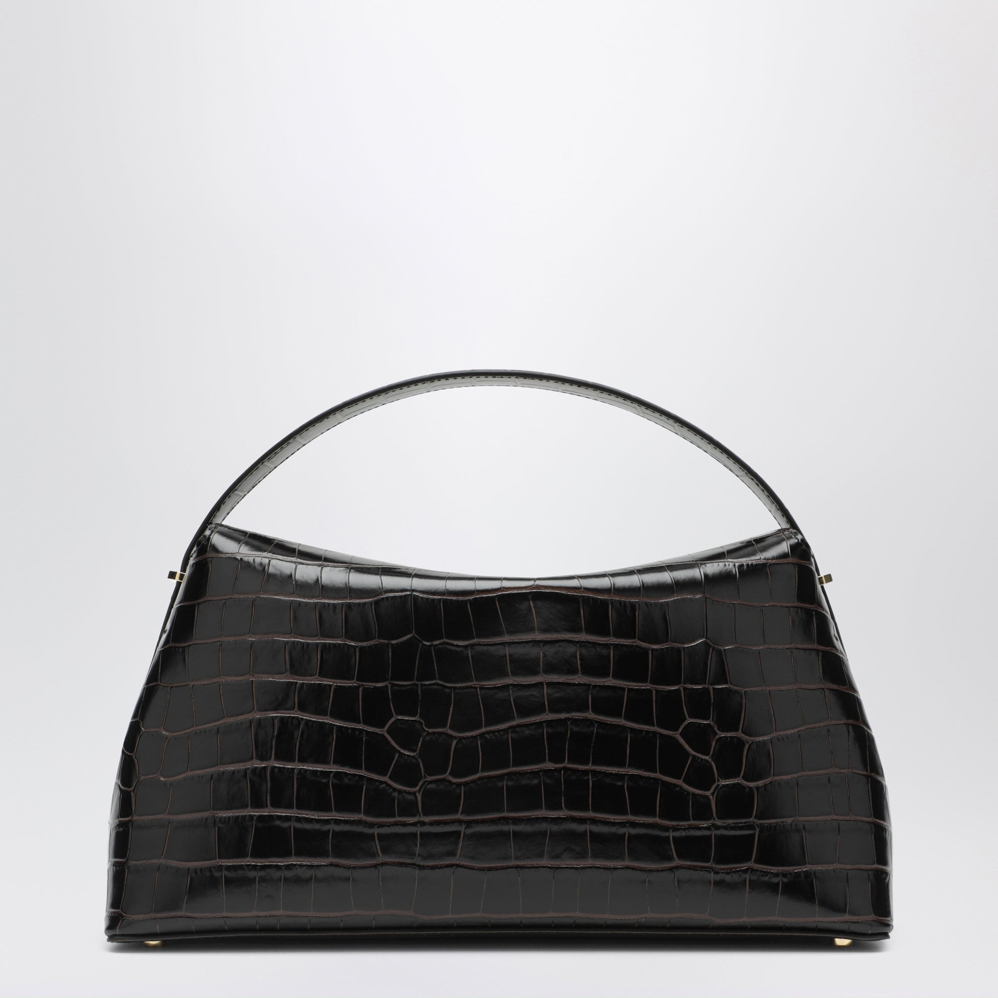 Everyday bag in dark brown crocodile-embossed leather
