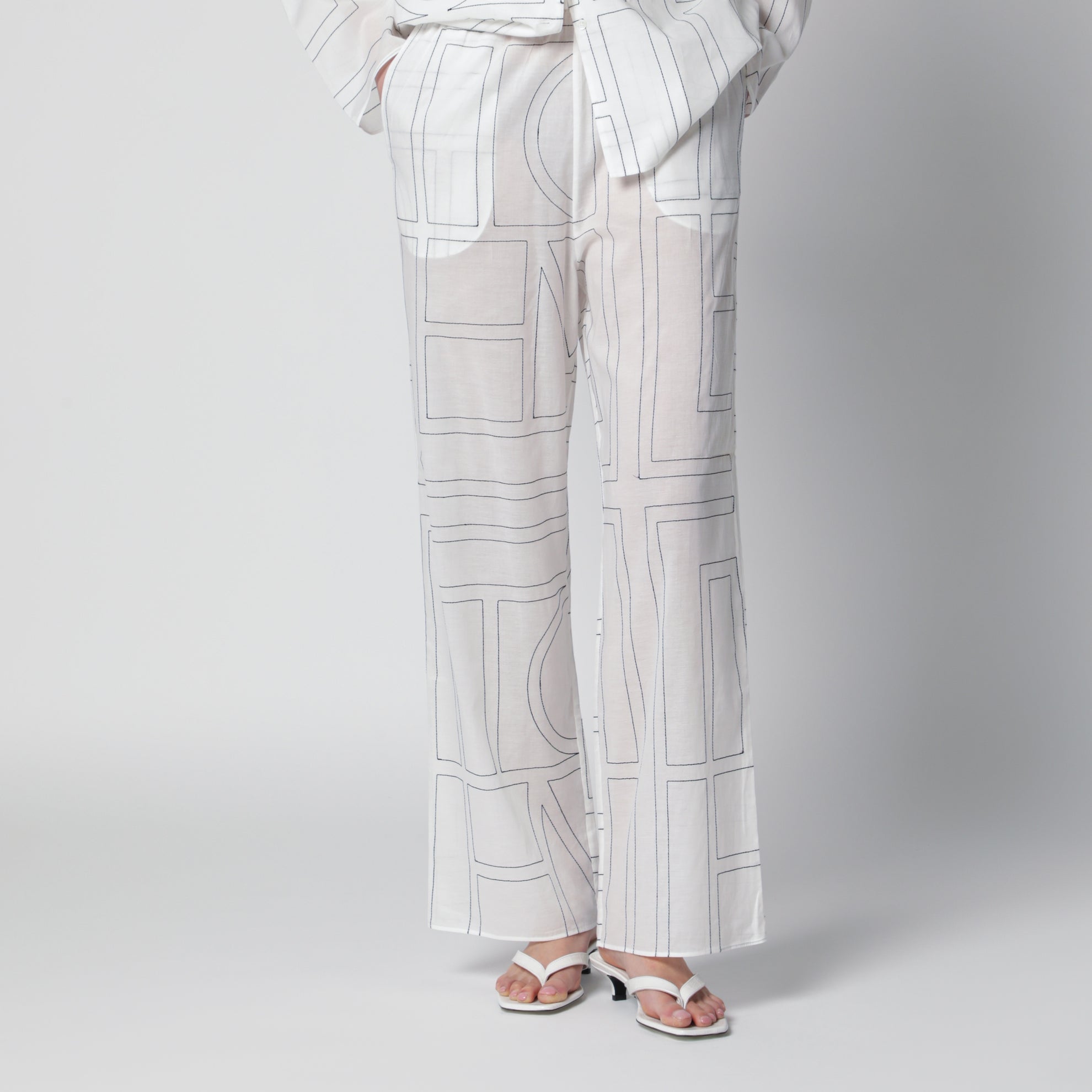 Pantalone pigiama Monogram in cotone e lyocell bianco