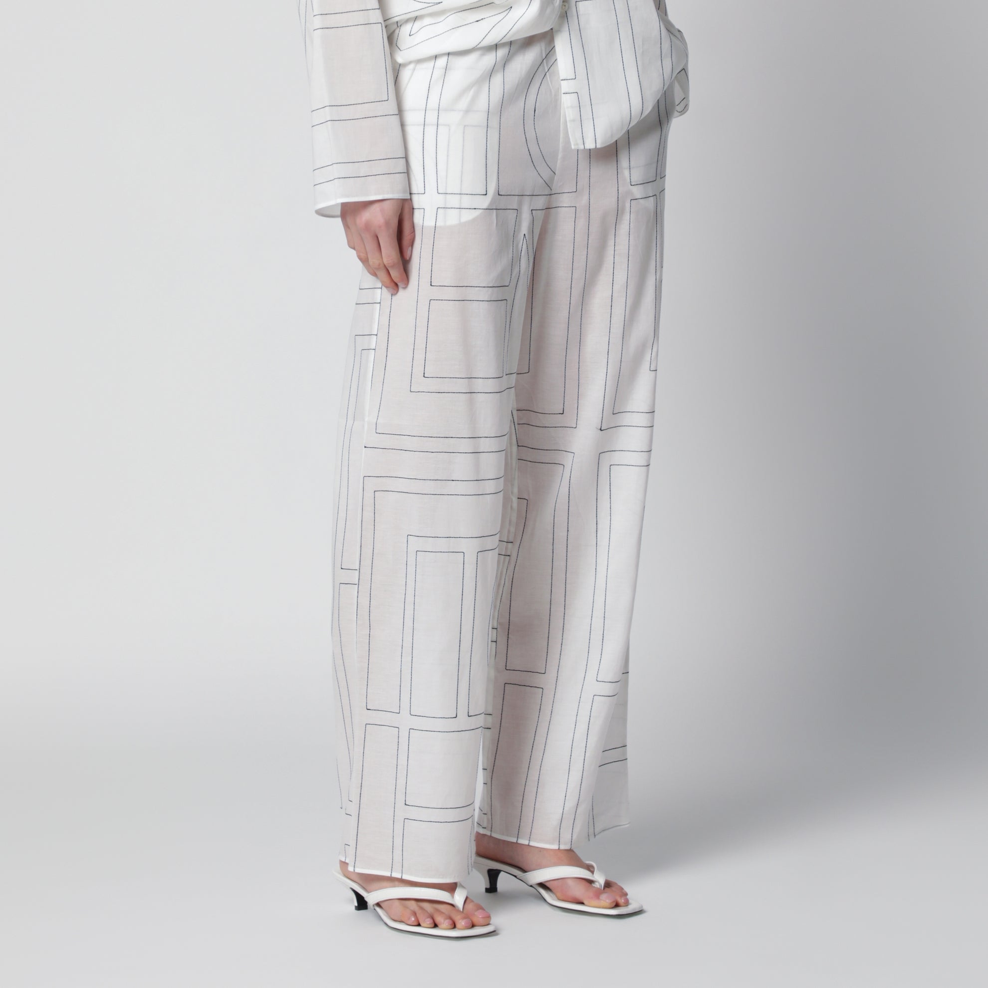 Pantalone pigiama Monogram in cotone e lyocell bianco