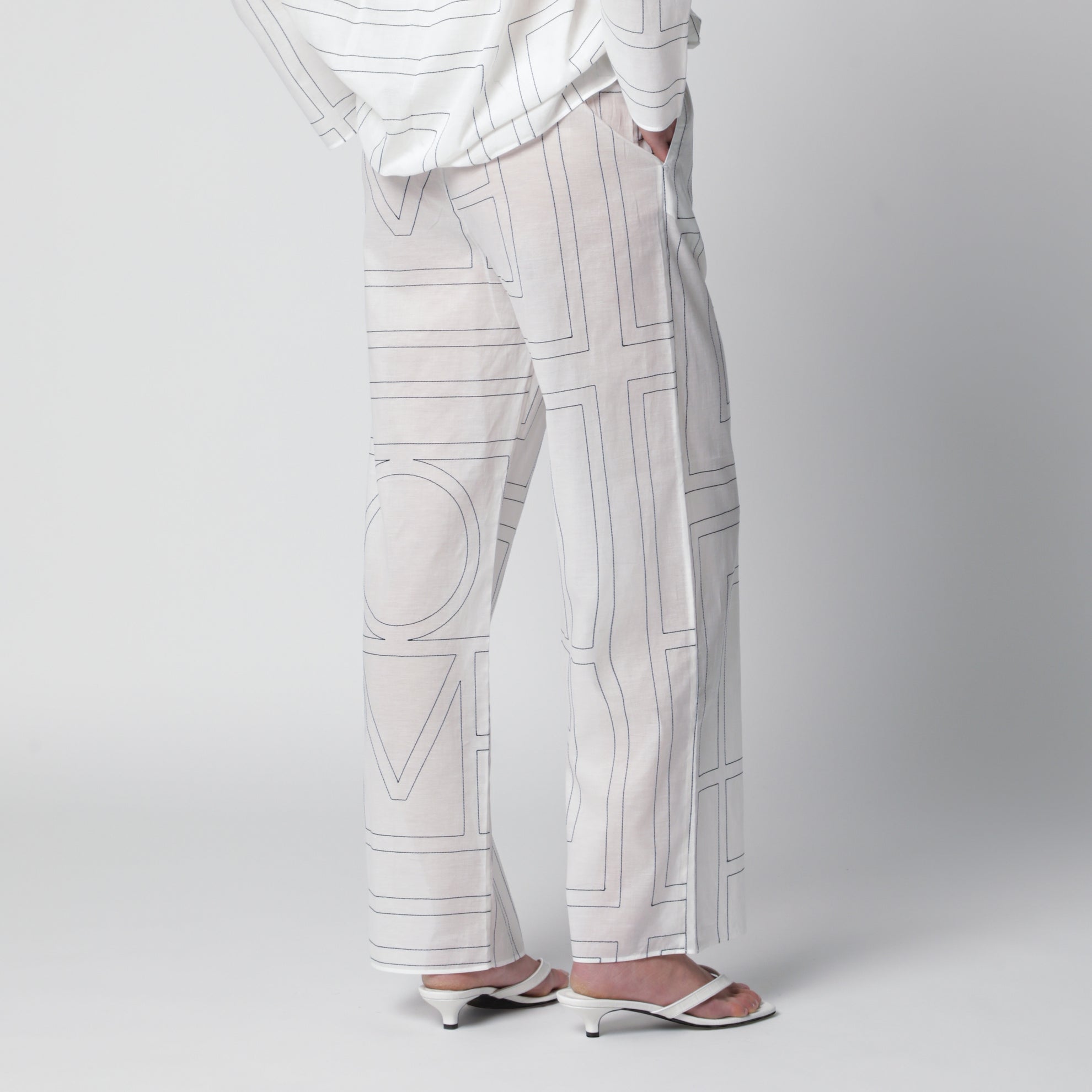 Pantalone pigiama Monogram in cotone e lyocell bianco