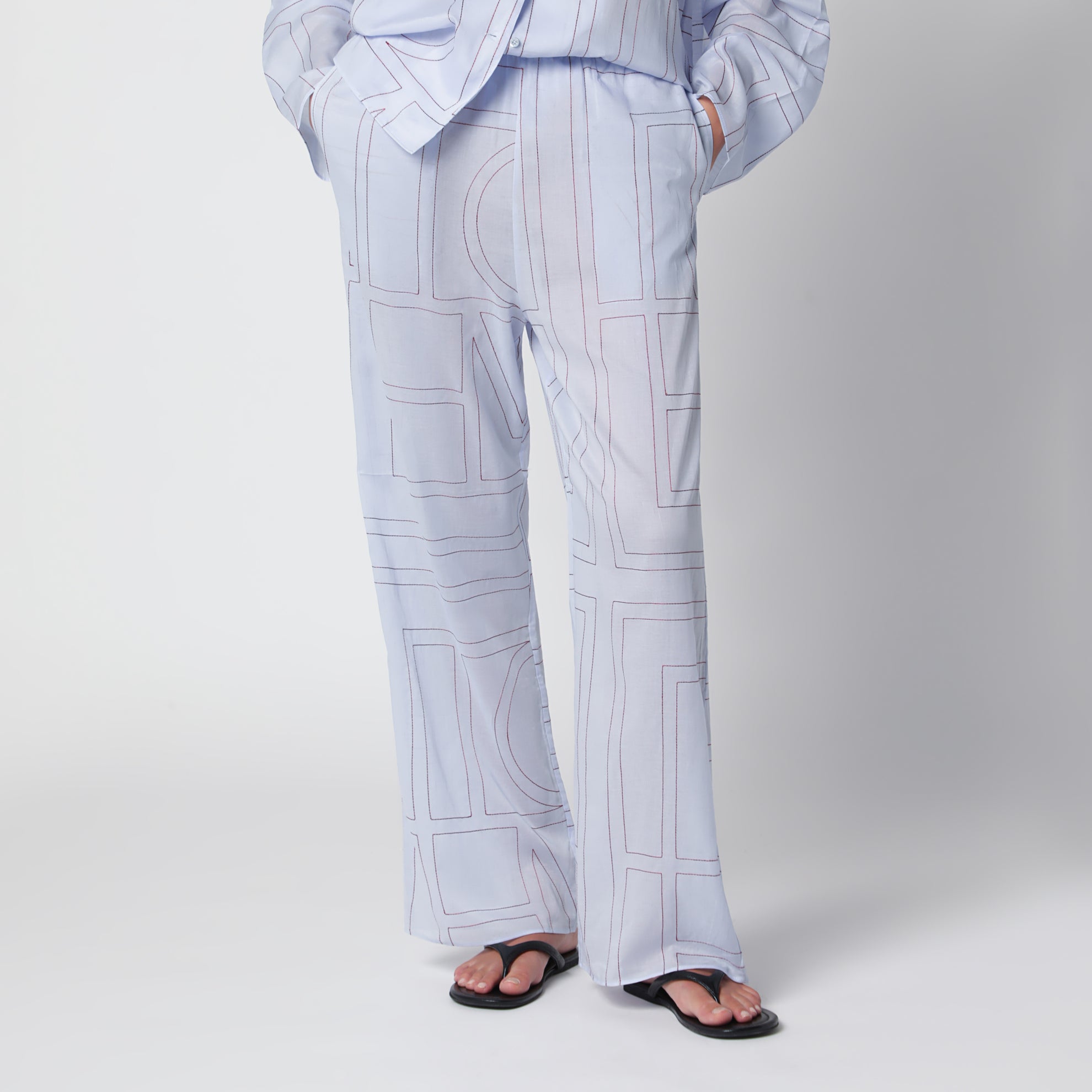Monogramm-Pyjamahose aus Baumwollmischgewebe in Hellblau