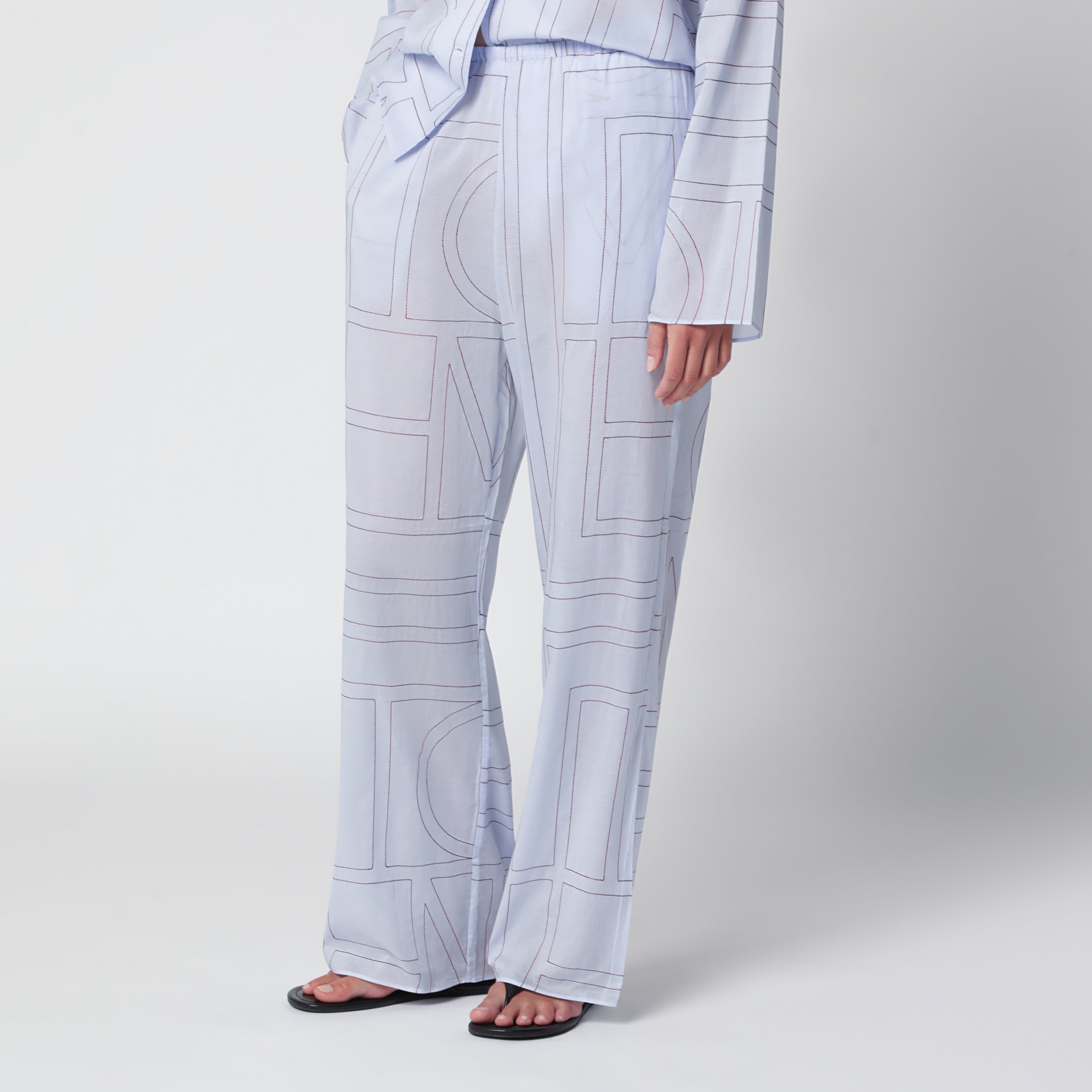 Monogramm-Pyjamahose aus Baumwollmischgewebe in Hellblau