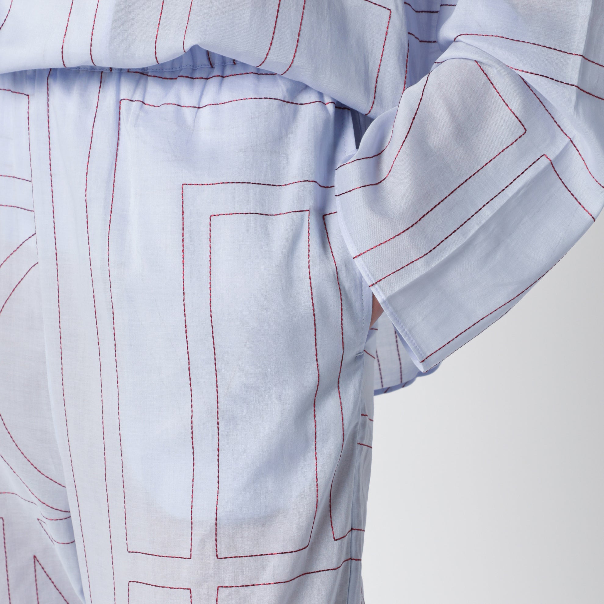 Monogramm-Pyjamahose aus Baumwollmischgewebe in Hellblau