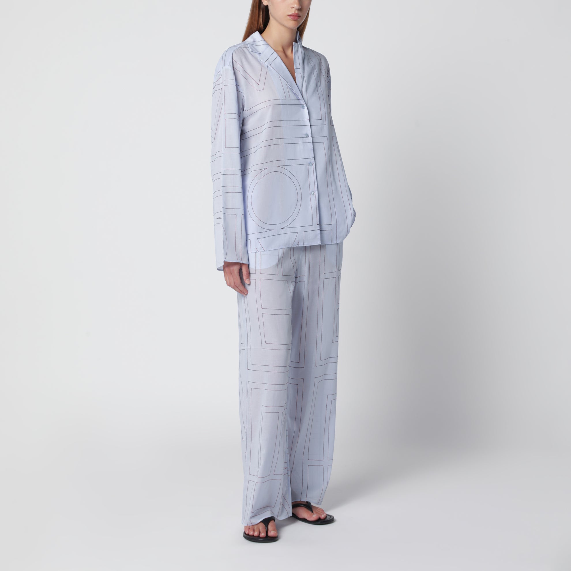Pantalone pigiama Monogram in misto cotone azzurra