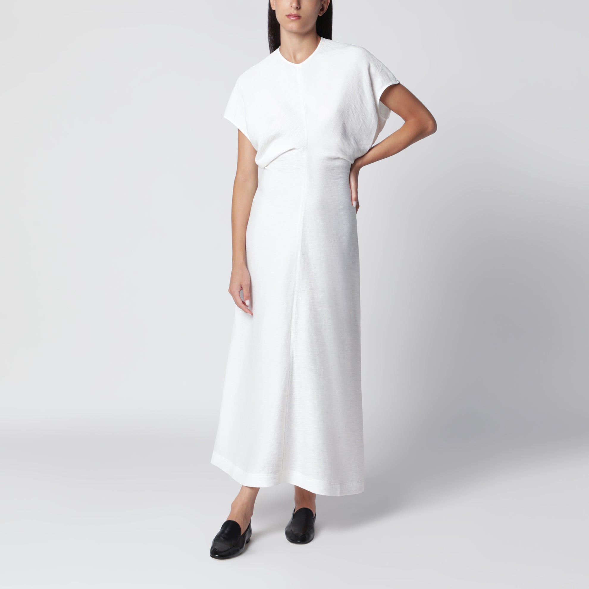 White midi dress in fluid satin