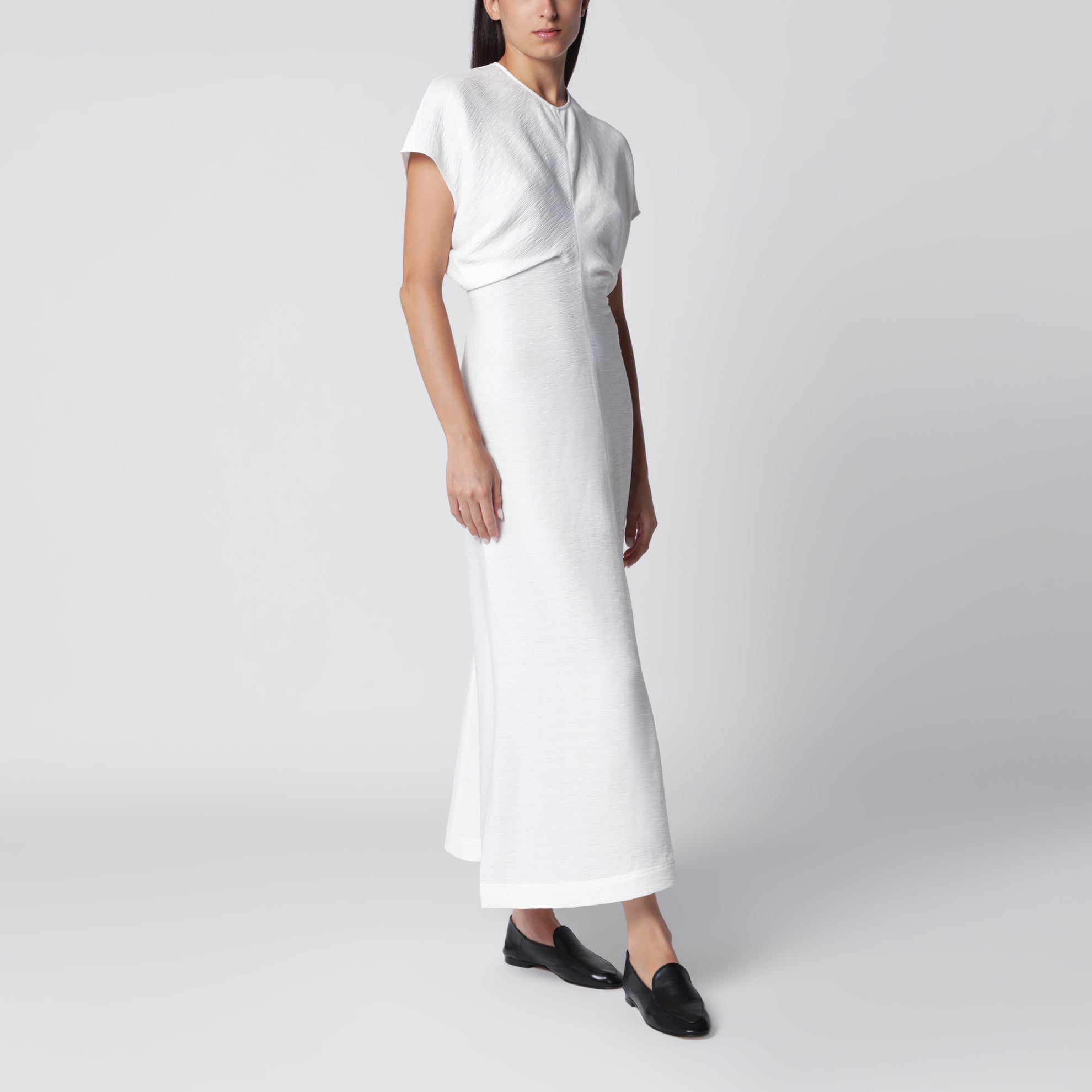 White midi dress in fluid satin