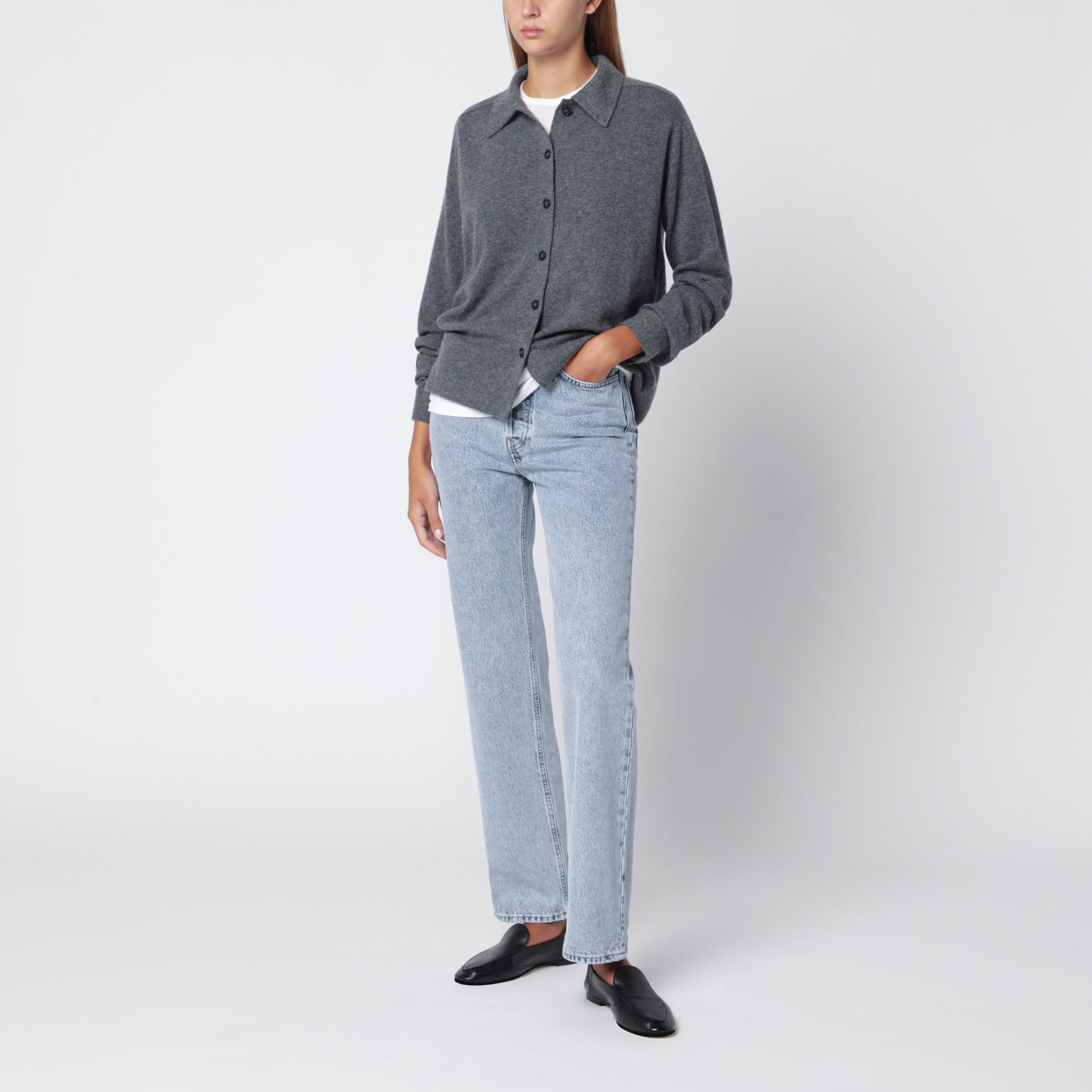Dark grey melange cashmere cardigan