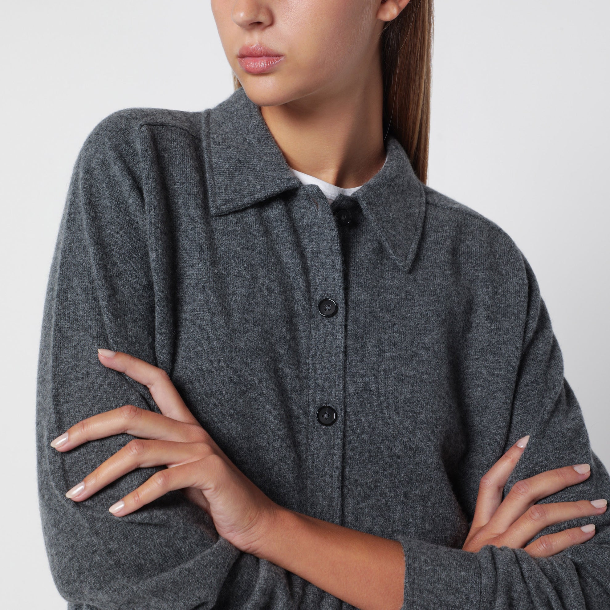 Dark grey melange cashmere cardigan