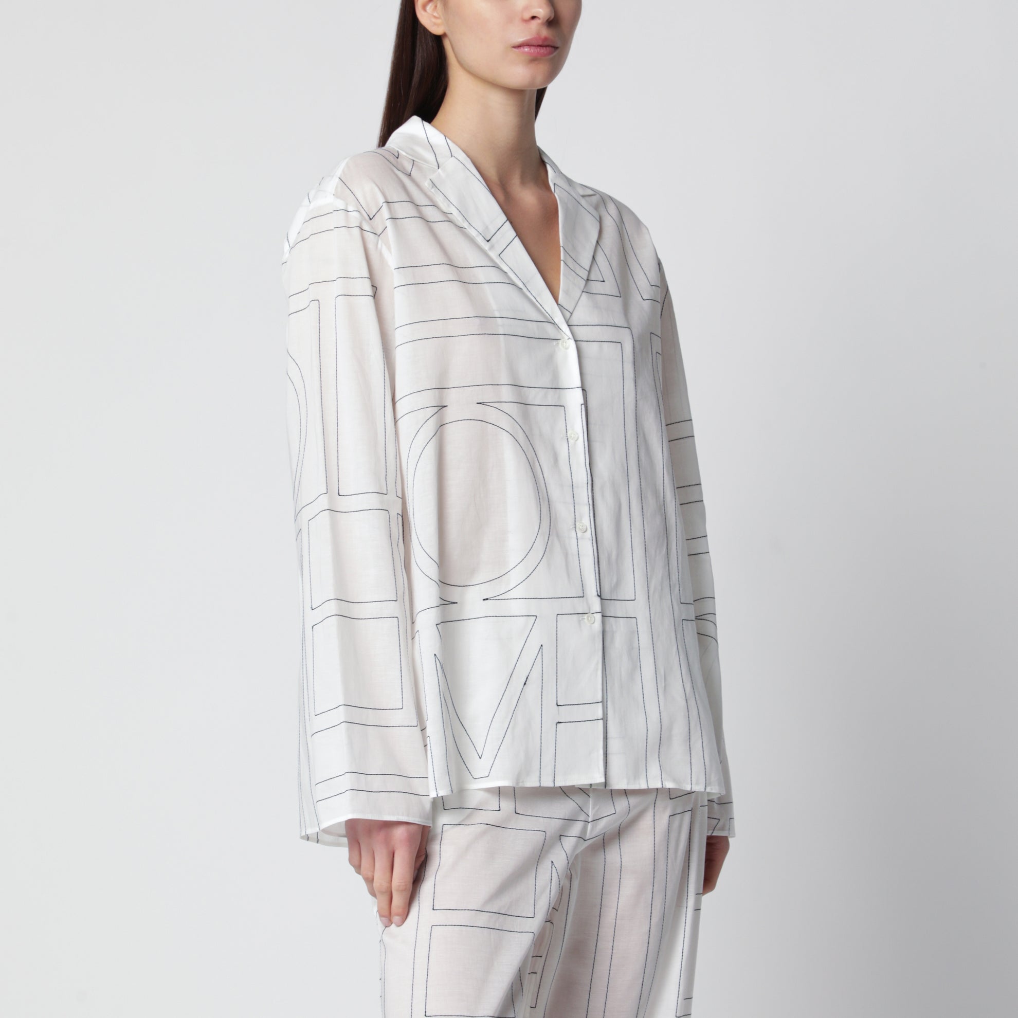 White cotton-blend monogram shirt