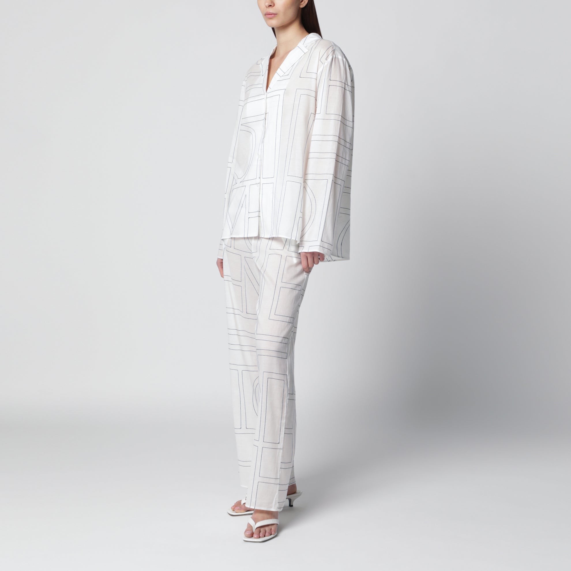 White cotton-blend monogram shirt