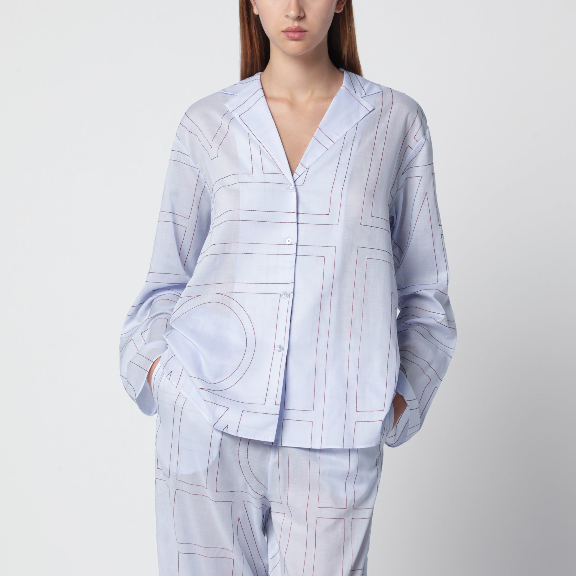 Camicia pigiama Monogram in misto cotone azzurra