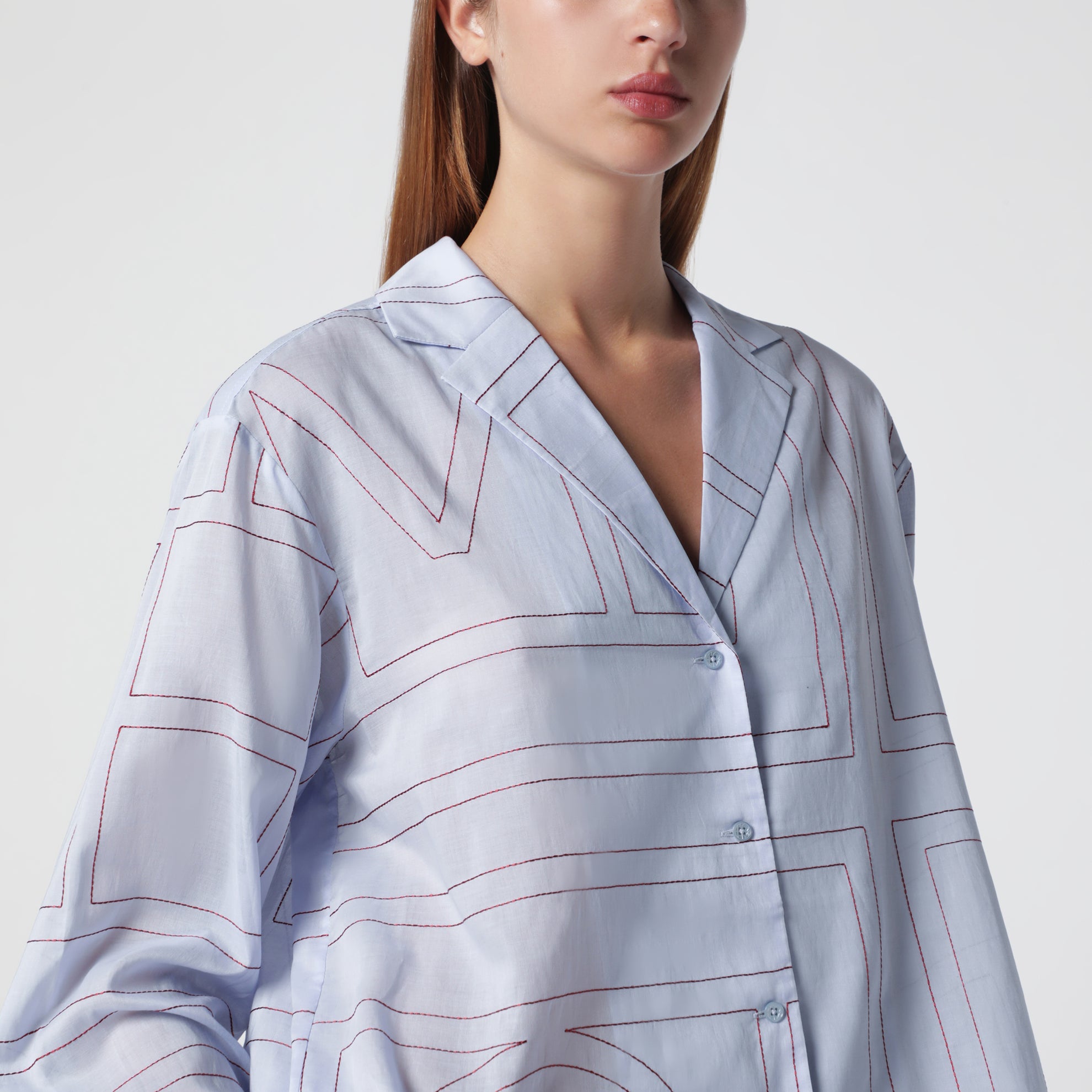 Camicia pigiama Monogram in misto cotone azzurra