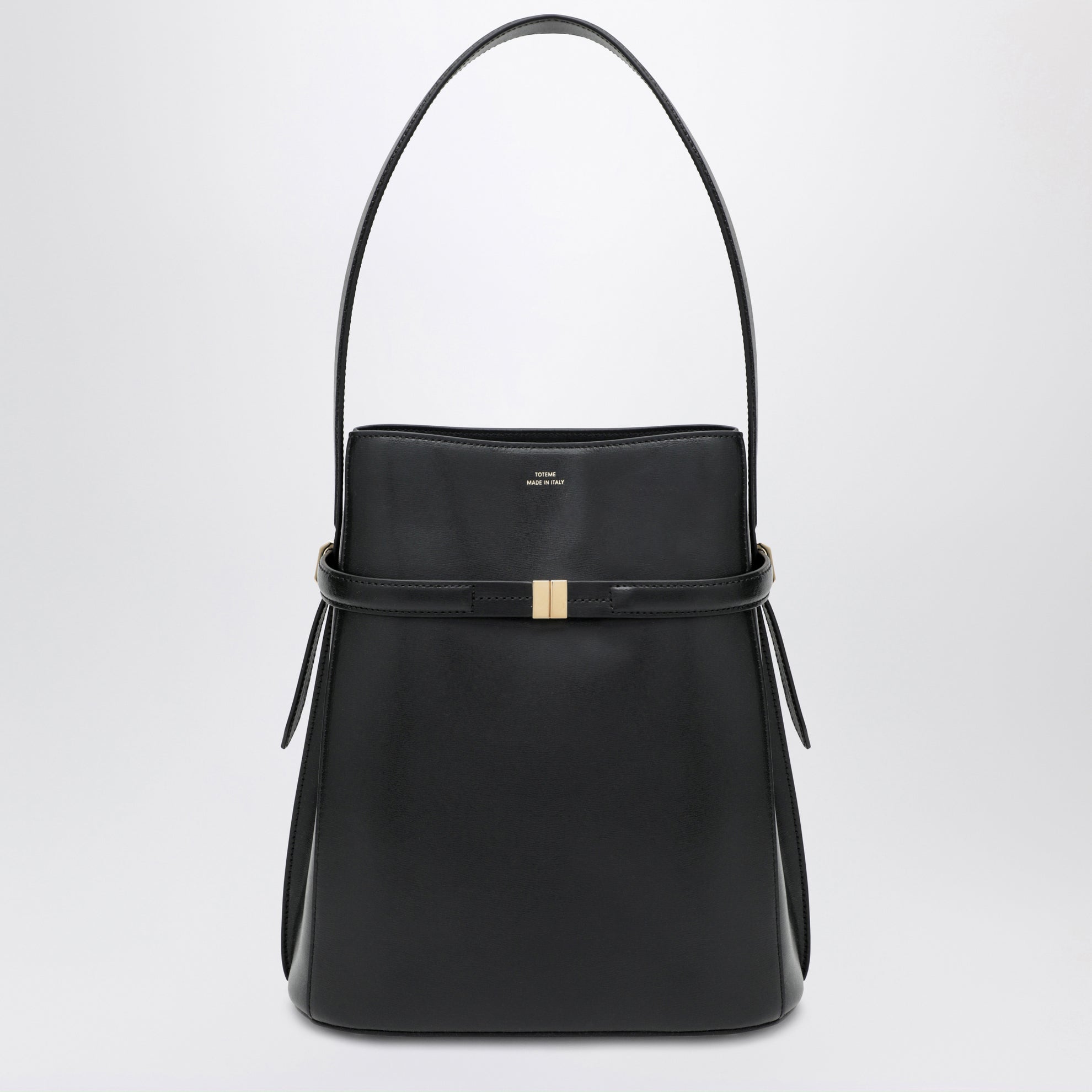 Schwarze Bucket Bag aus Leder mit Riemen