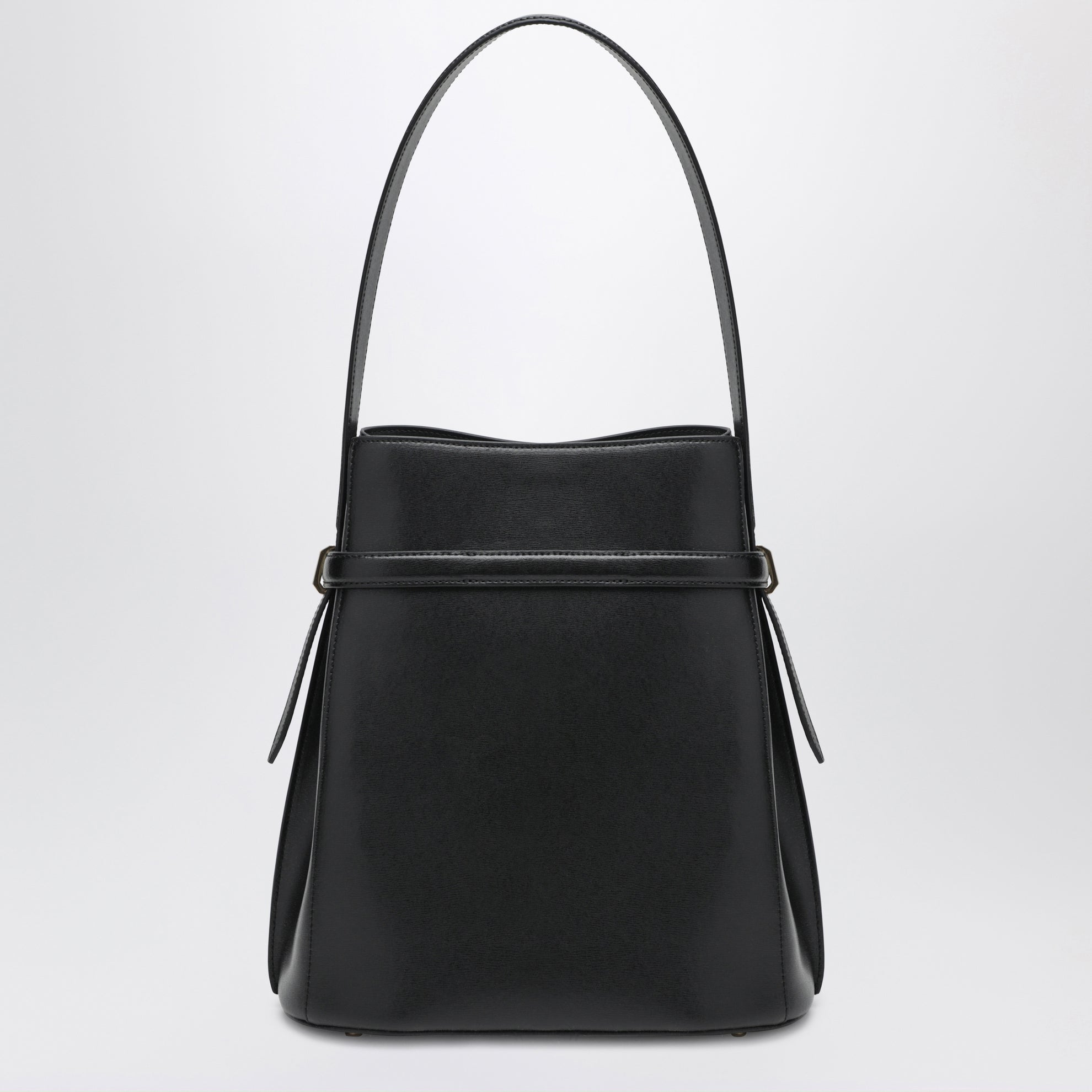 Schwarze Bucket Bag aus Leder mit Riemen
