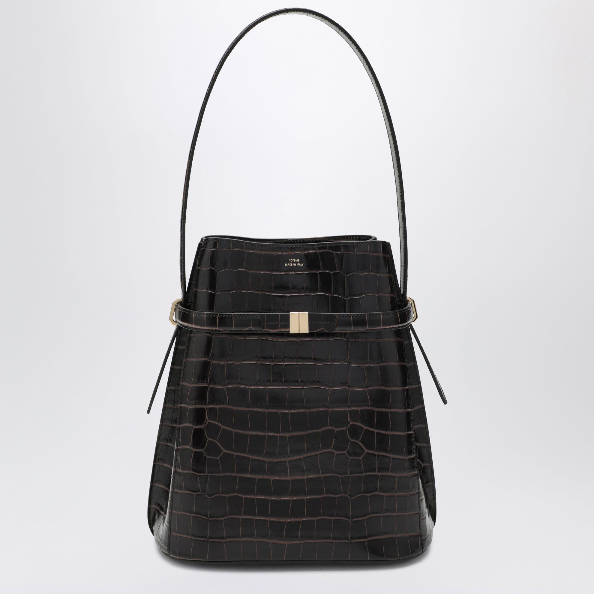 Seau marron en cuir à imprimé crocodile