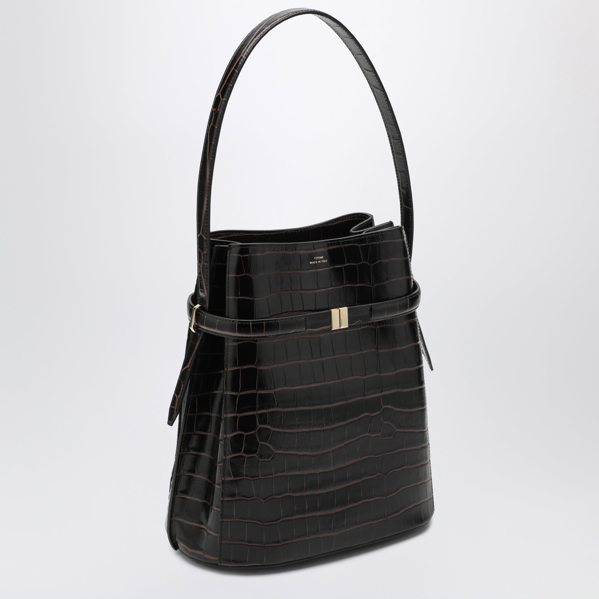 Seau marron en cuir à imprimé crocodile