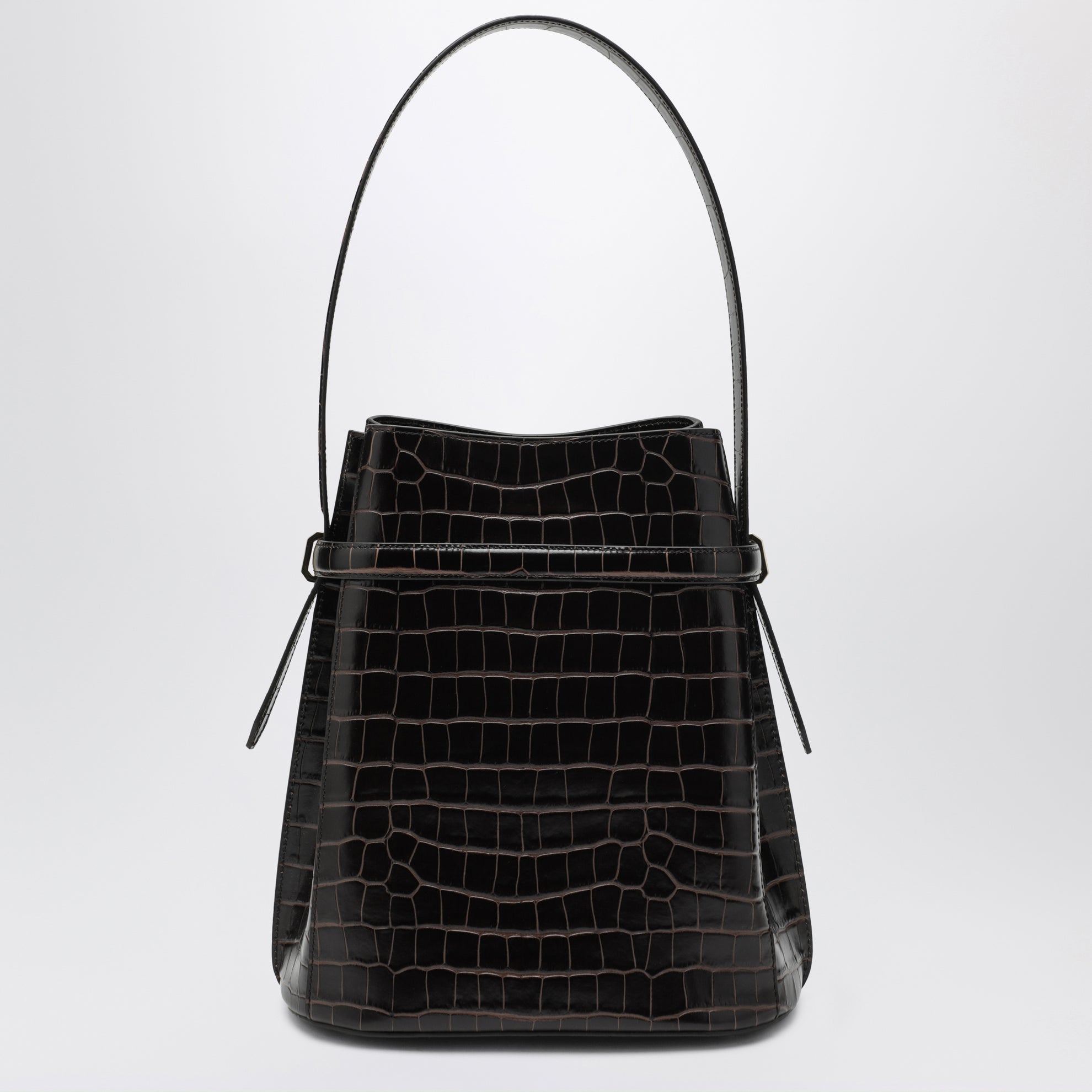 Seau marron en cuir à imprimé crocodile