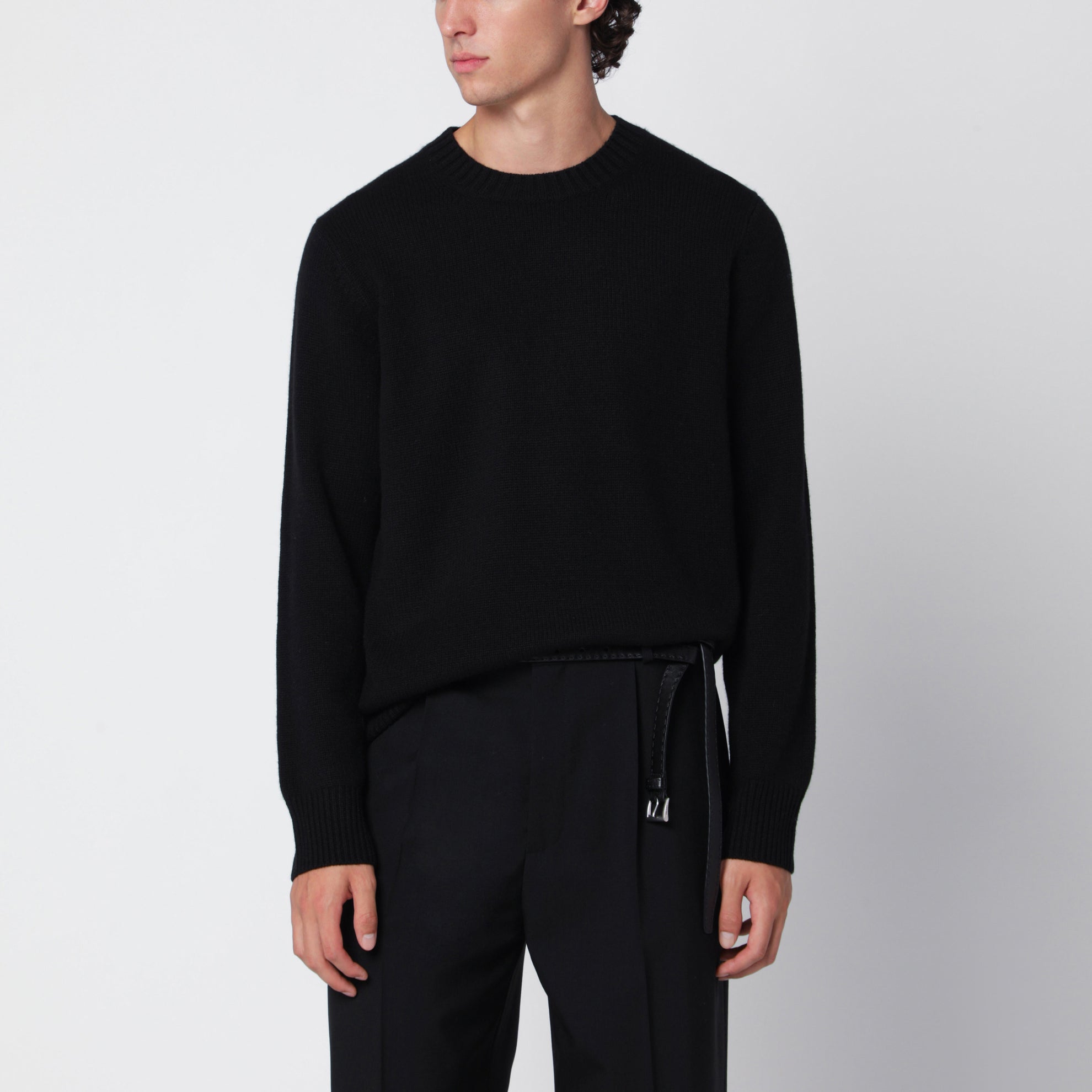 Black cashmere crew-neck sweater