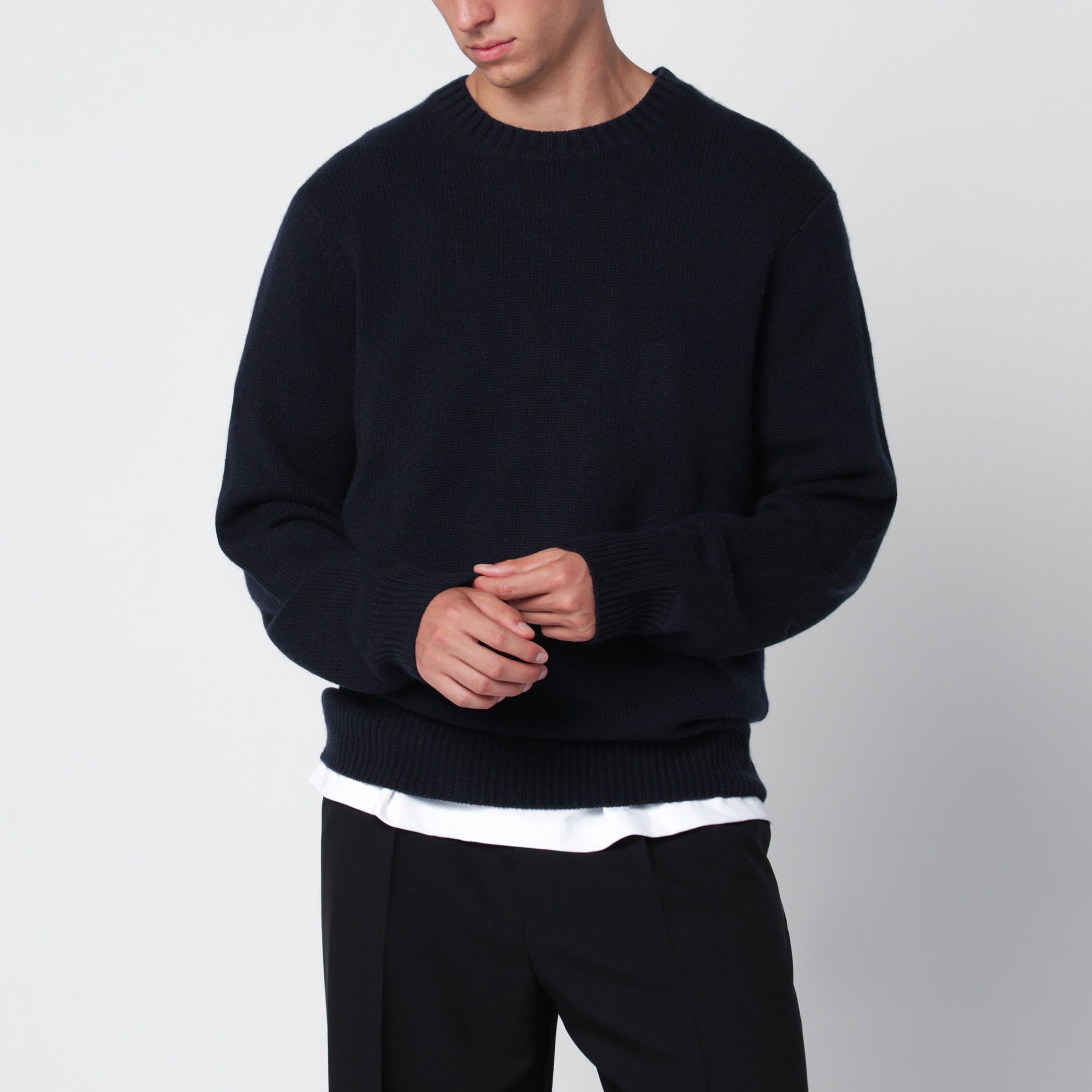 Navy blue cashmere crewneck sweater