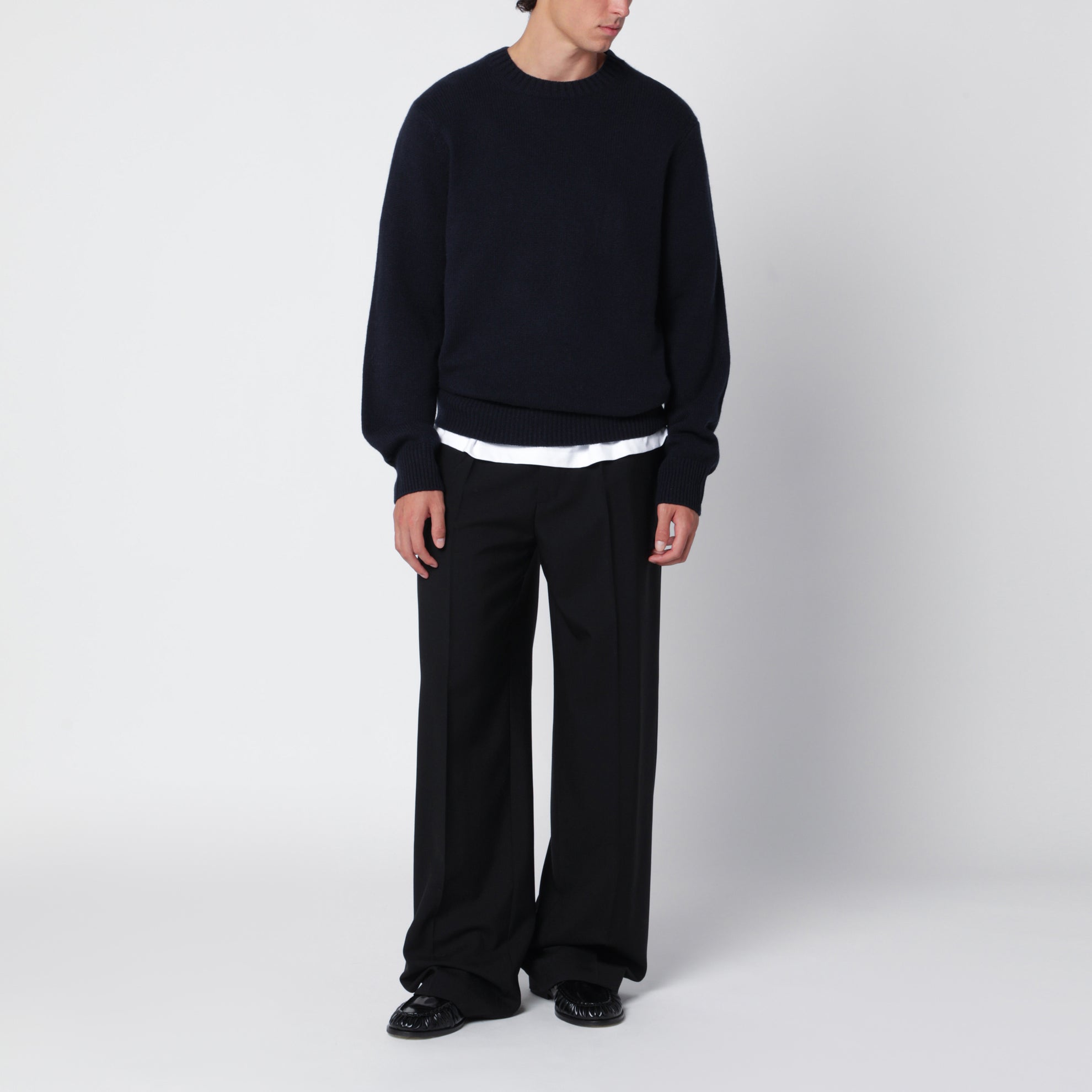 Navy blue cashmere crewneck sweater