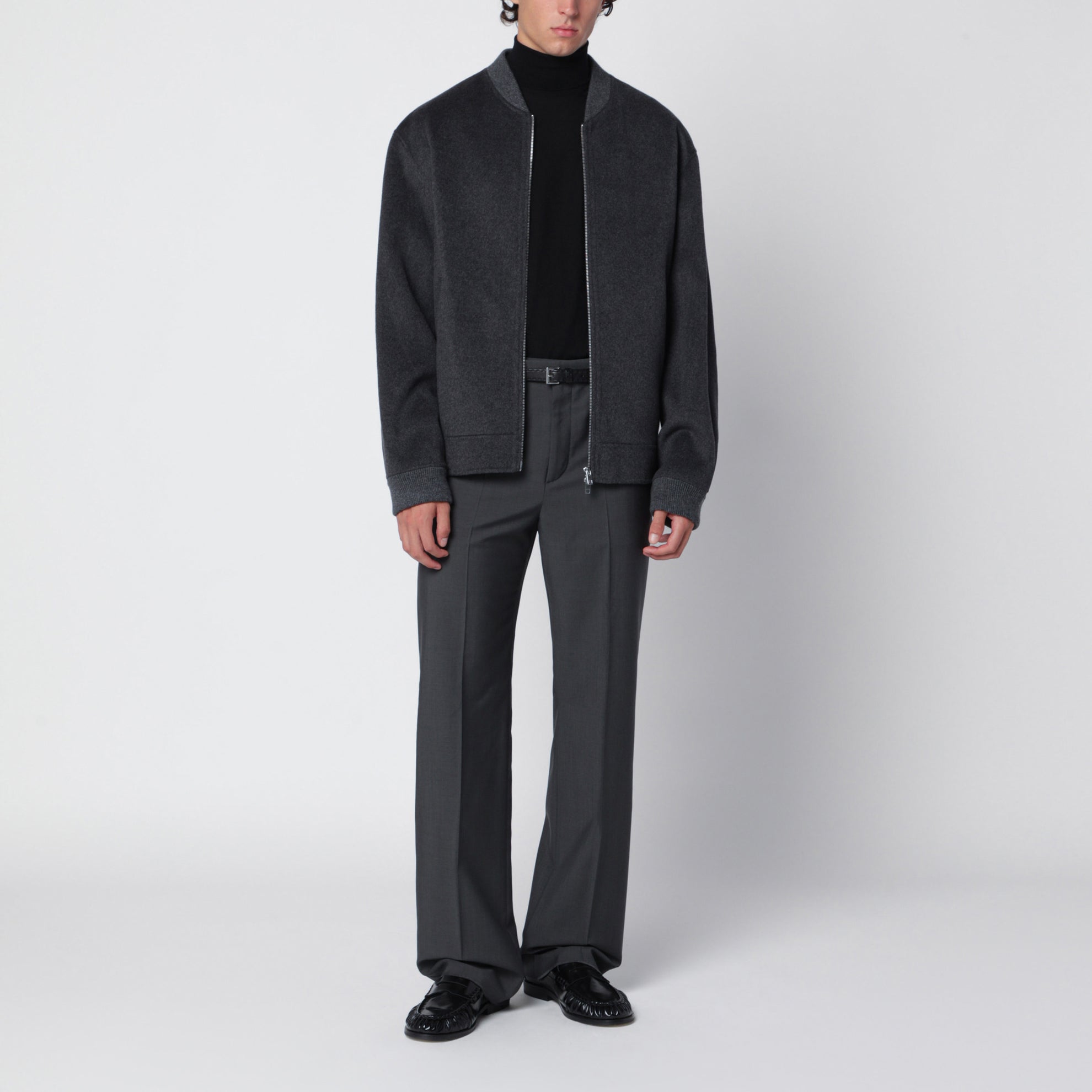 Bomber in lana e cashmere grigio scuro