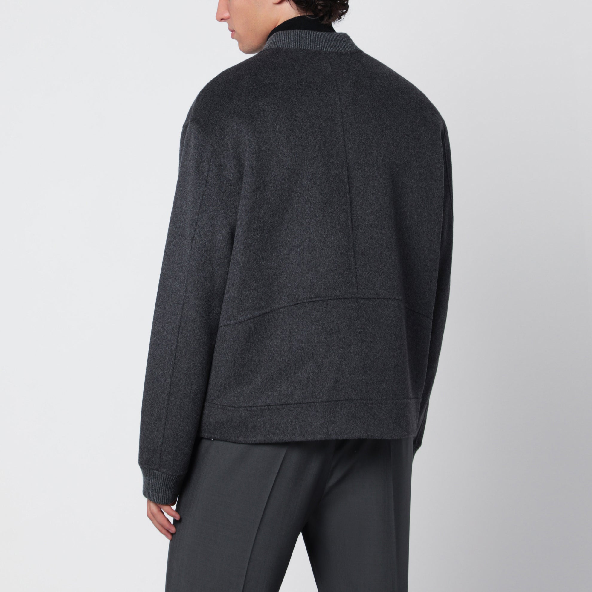 Bomber in lana e cashmere grigio scuro
