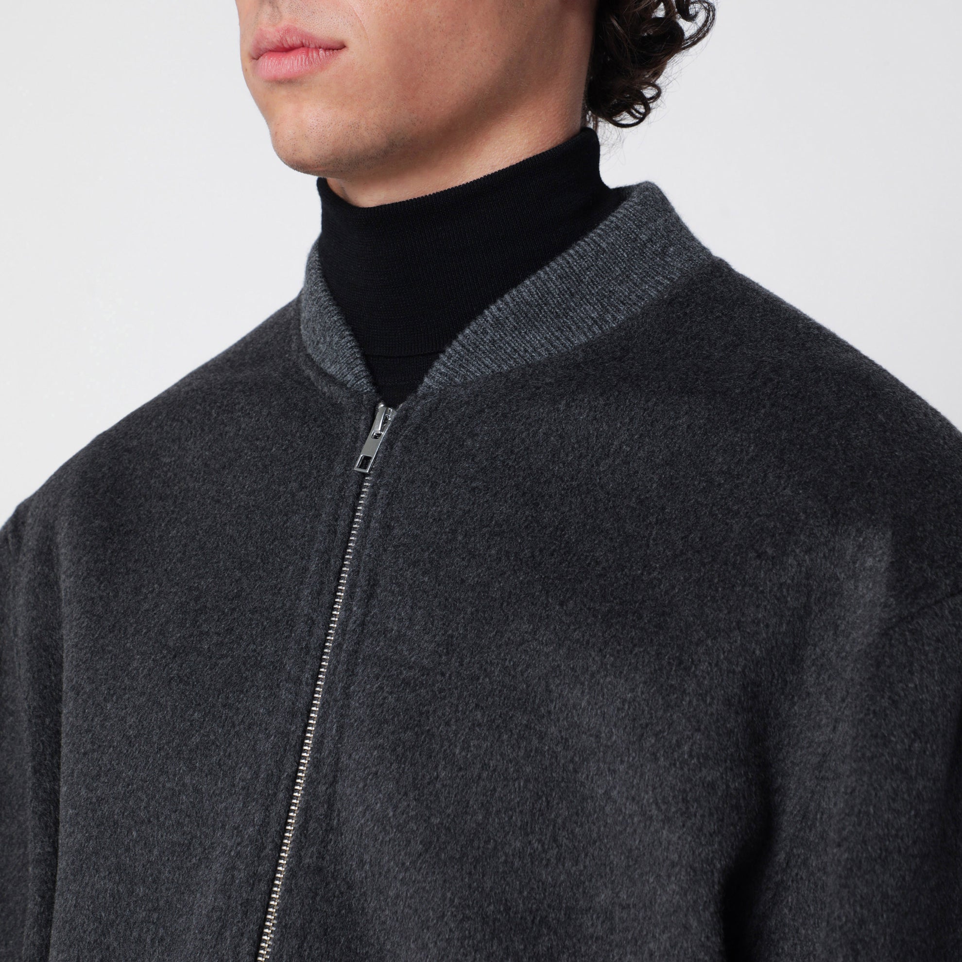 Bomber in lana e cashmere grigio scuro