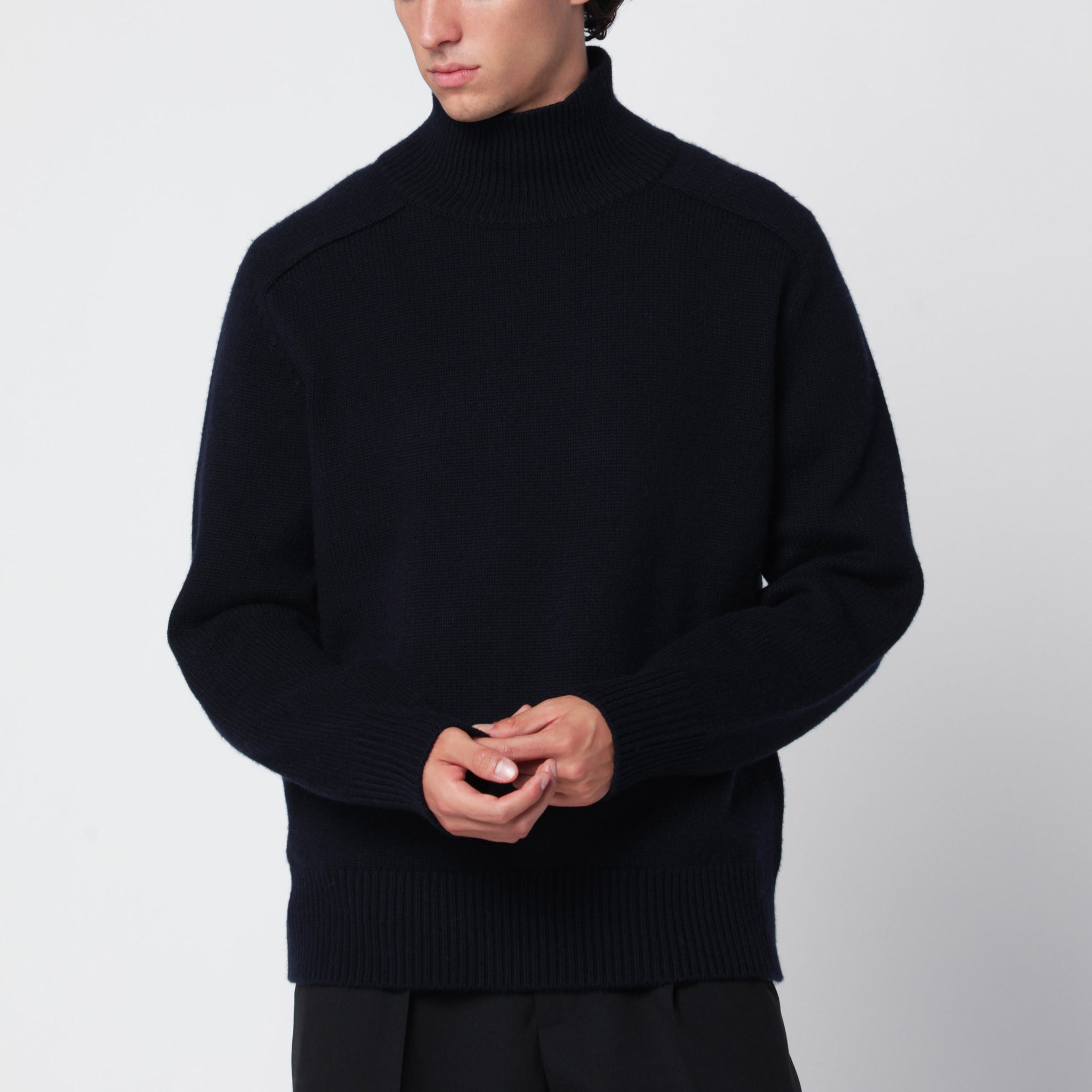Navy cashmere turtleneck sweater
