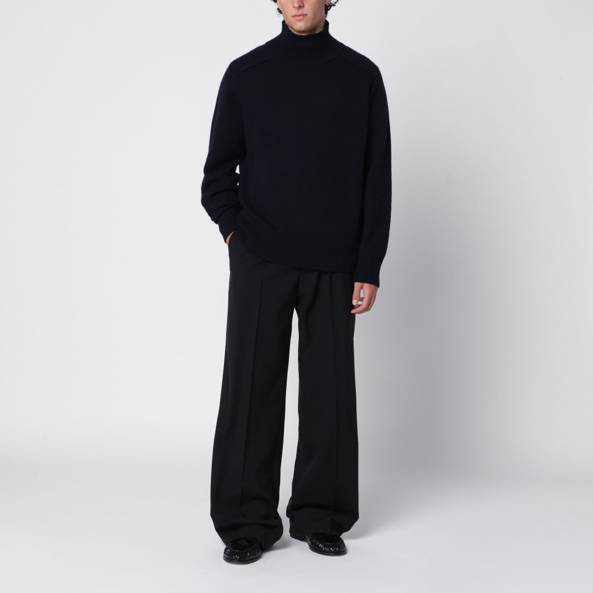 Navy cashmere turtleneck sweater