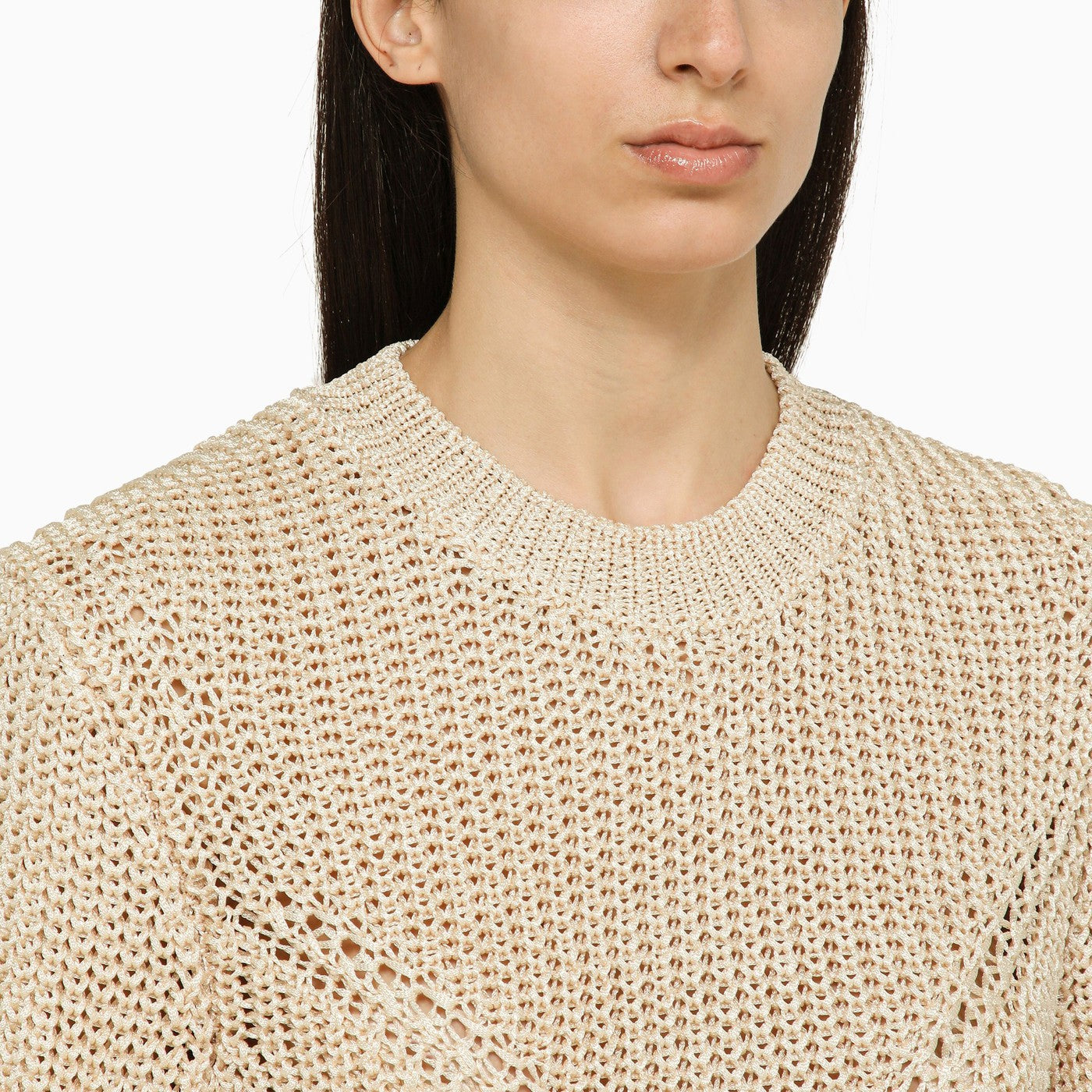 Maglia girocollo écru in poliestere riciclato