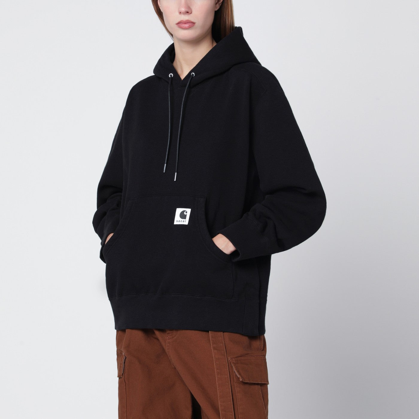 Schwarzes Kapuzen-Sweatshirt aus Baumwolle
