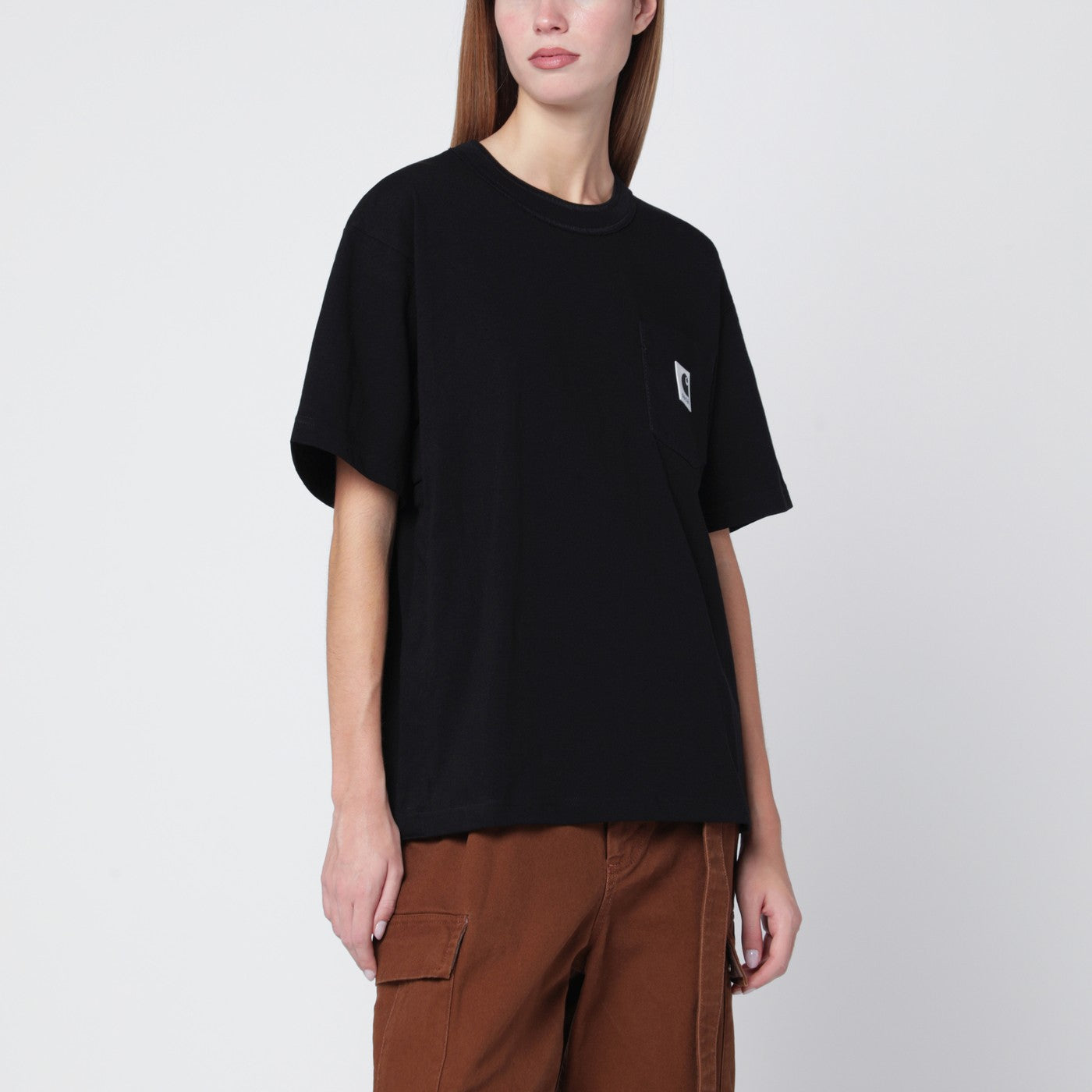 T-shirt en coton noir avec patch logo