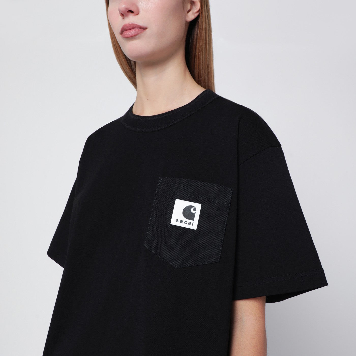 T-shirt en coton noir avec patch logo