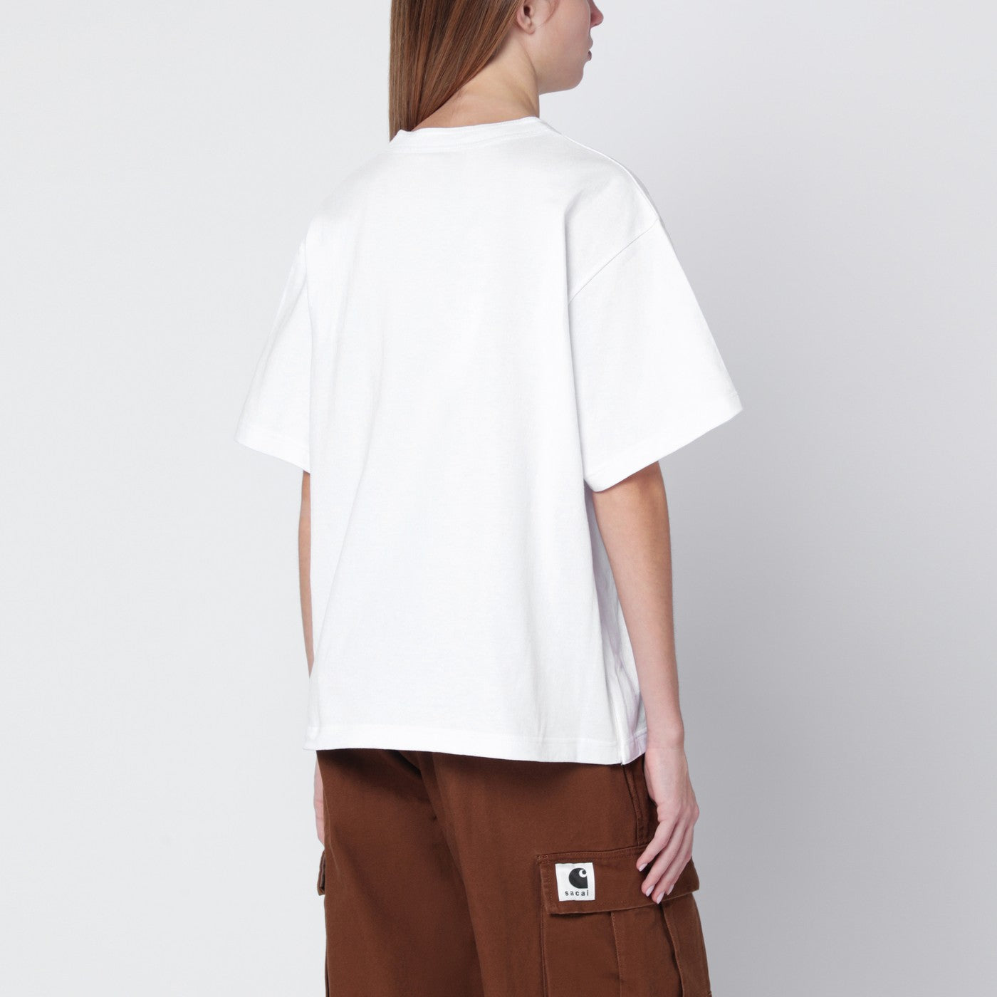 Sacai x Carhartt WIP White cotton T-shirt with logo patch | TheDoubleF