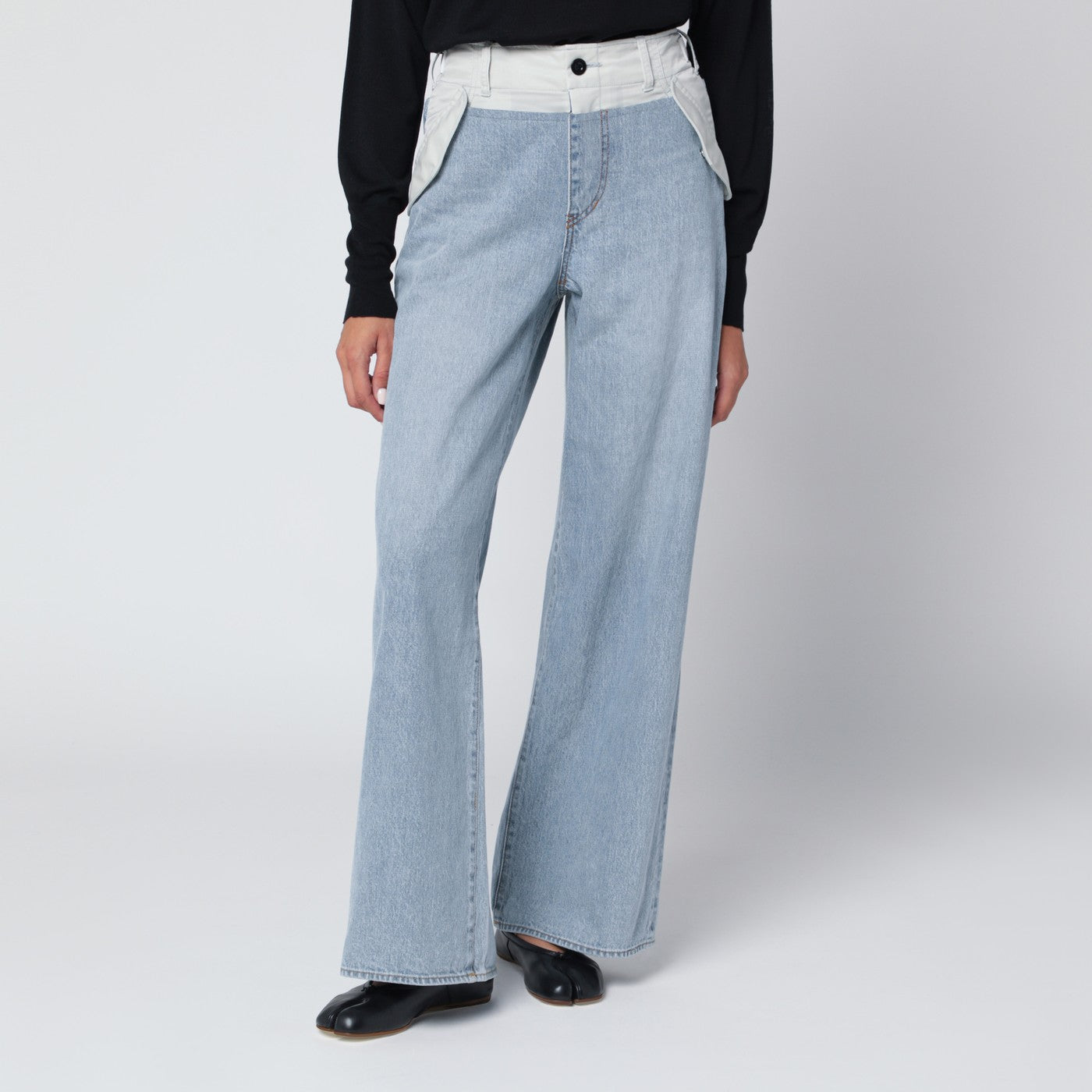Jeans bimateriale blu/grigio chiaro