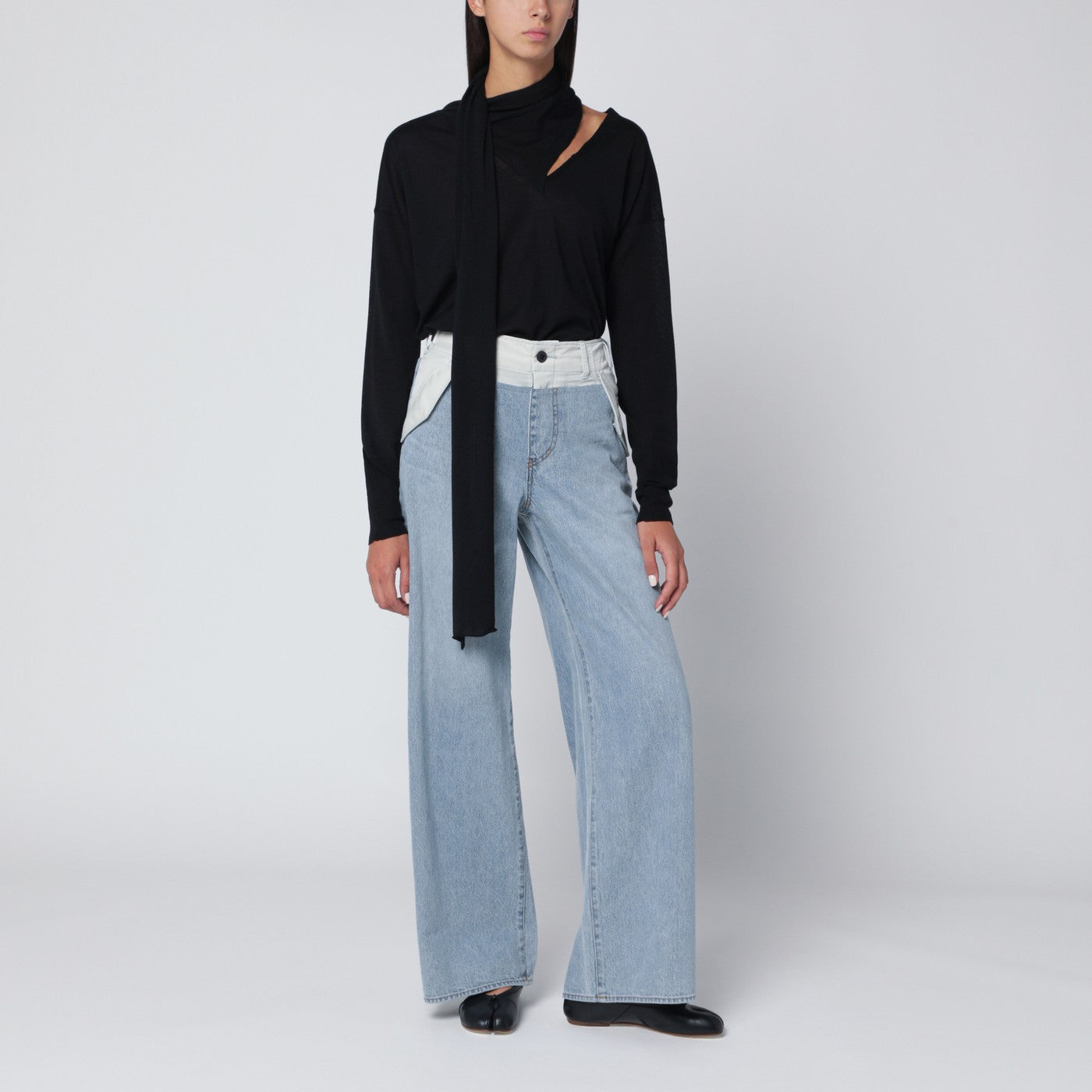 Jeans bimateriale blu/grigio chiaro